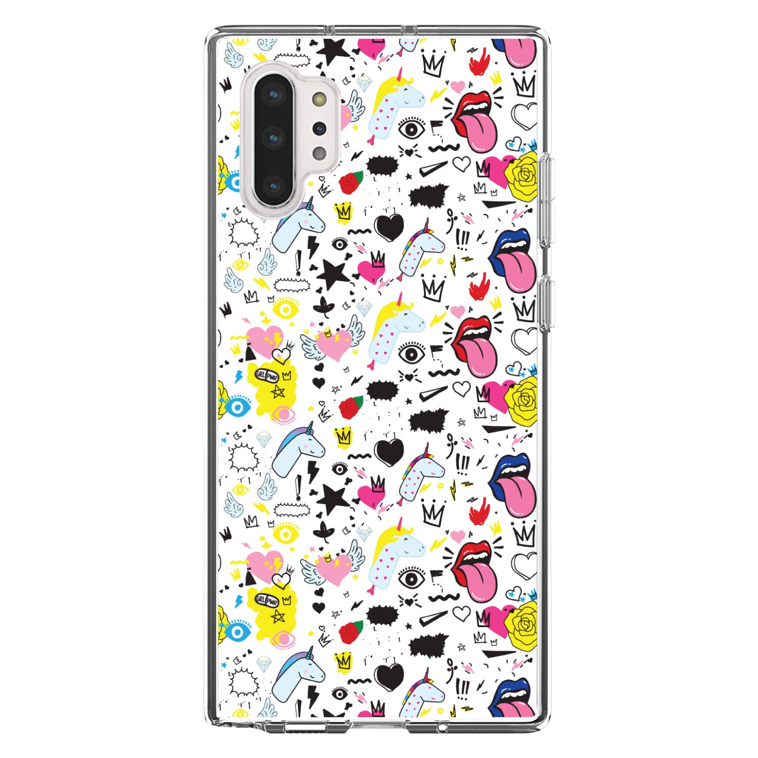Galaxy Note 10 Plus Case (6.8 Inch) - Clear Shockproof Hybrid Cover with TPU Bumper & Acrylic Back - Includes Tempered Glass Screen Protector - Unicorn Crown Design - Perfect for Work, Travel & Everyday Protection