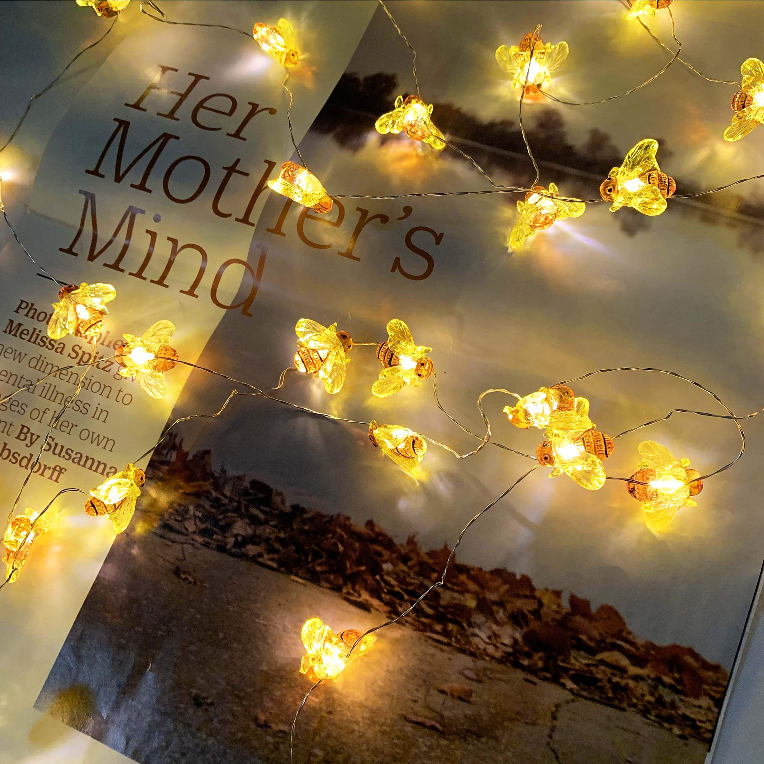 40 LED Honeybee Fairy String Lights - Waterproof, Battery Operated with Remote Control, 8 Lighting Modes for Wedding Decorations, Party Lighting, Christmas Tree, Garden, Patio, Bedroom & Outdoor Decor
