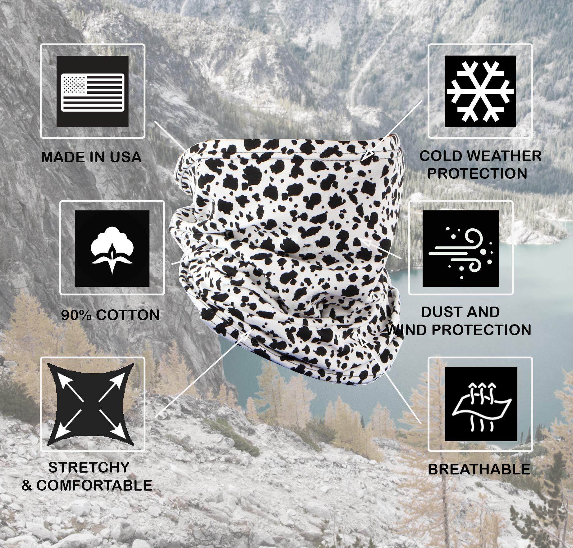Breathable Cotton Face Mask Bandana Tube Scarf - Made in USA Neck Gaiter for Outdoor Activities, Hiking, Cycling & Sun Protection