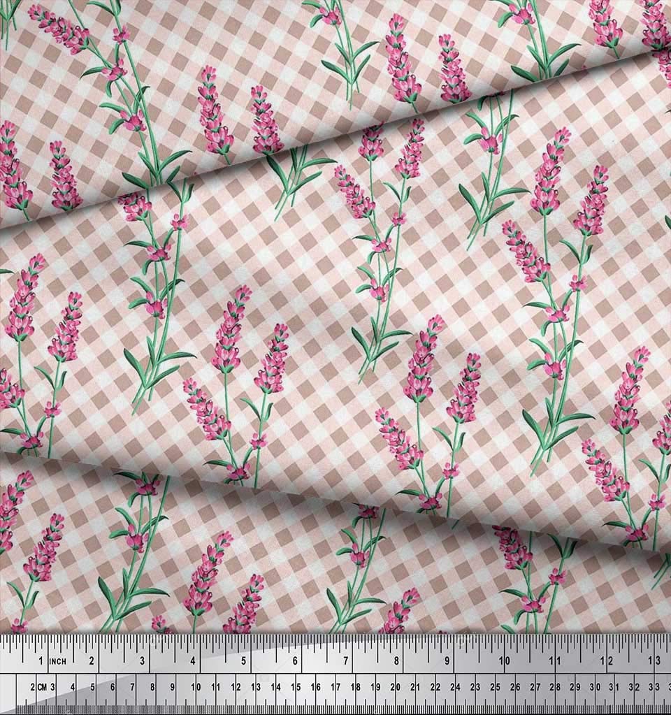 Soimoi Poly Georgette Pink Fabric by The Yard - 42 Inch Wide Floral Printed Fabric with Check and Leaves Design for Dresses, Scarves & DIY Fashion Projects - Lightweight & Elegant Material for Women's Clothing
