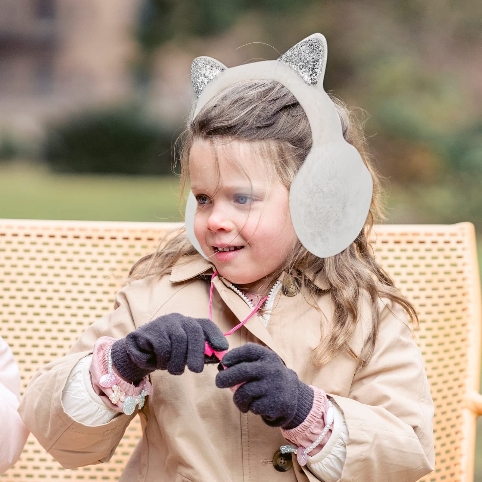 VALICLUD Soft Plush Cat Ear Headband - Warm Winter Earmuffs for Women & Men, Cute Animal Ear Warmer Headphones Cover (White) - Perfect for Cold Weather, Outdoor Activities, Cosplay & Fashion Accessories