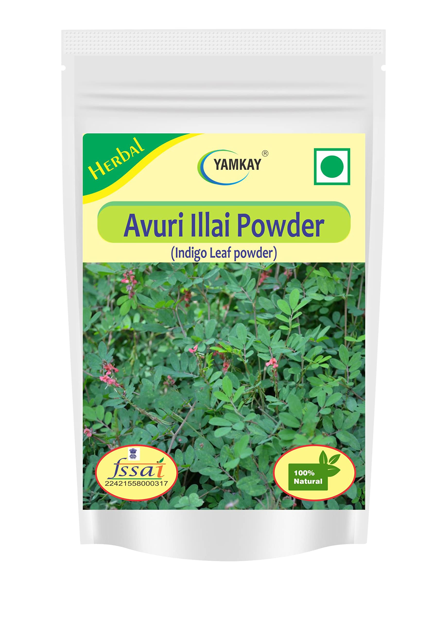 YAMKAY Avuri Ilai Powder - 100% Natural Indigofera Tinctoria Linn (Neela Amari, Neel Patti) - 100g for Hair Dye, Herbal Remedies & Traditional Beauty Treatments - Perfect for Natural Hair Coloring & Ayurvedic Skincare
