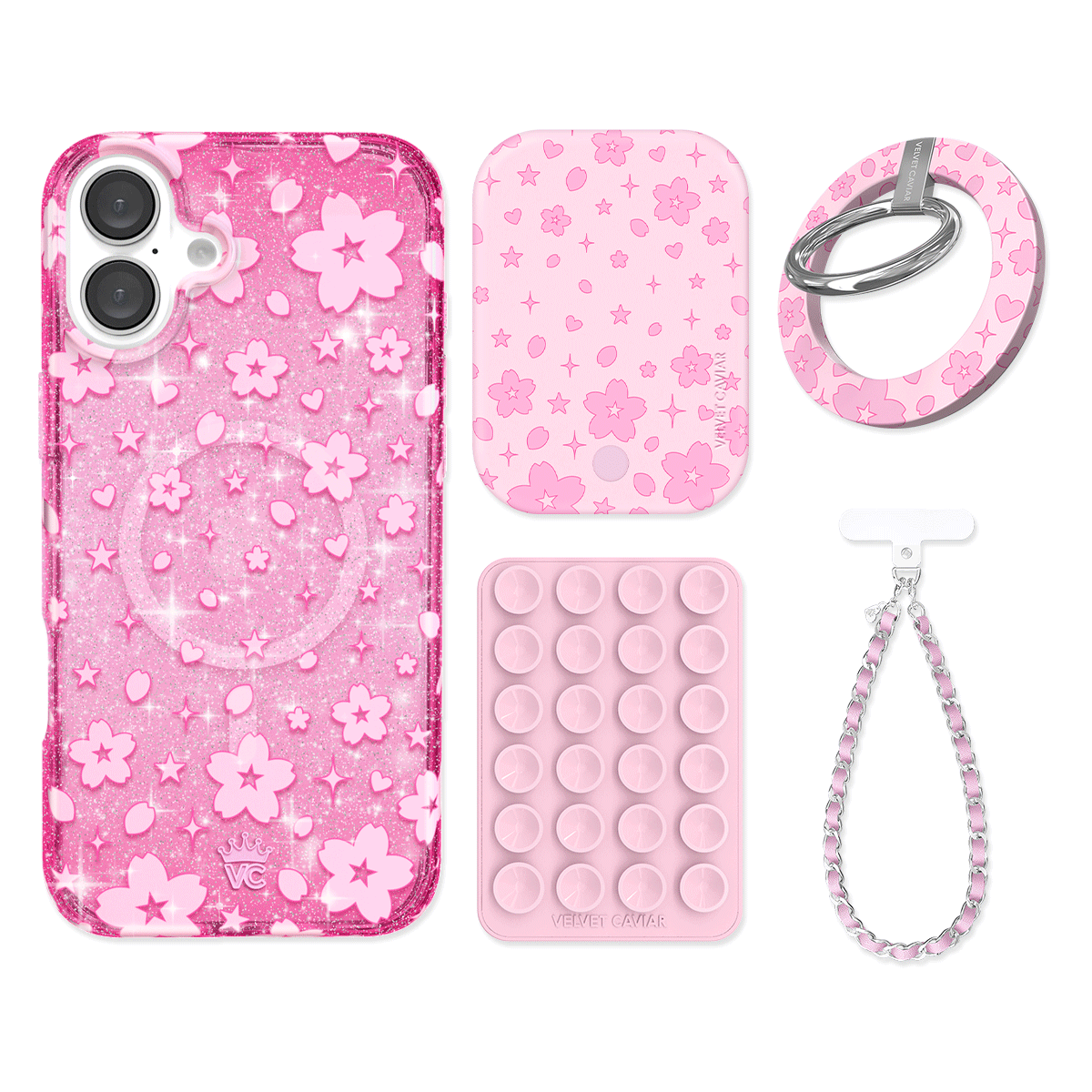 Cherry Blossom Glitter iPhone Case with Grip - Cute Floral Phone Cover for iPhone 13/14/15 Pro Max - Non-Slip Shockproof Protection - Perfect for Daily Use, Travel & Selfies