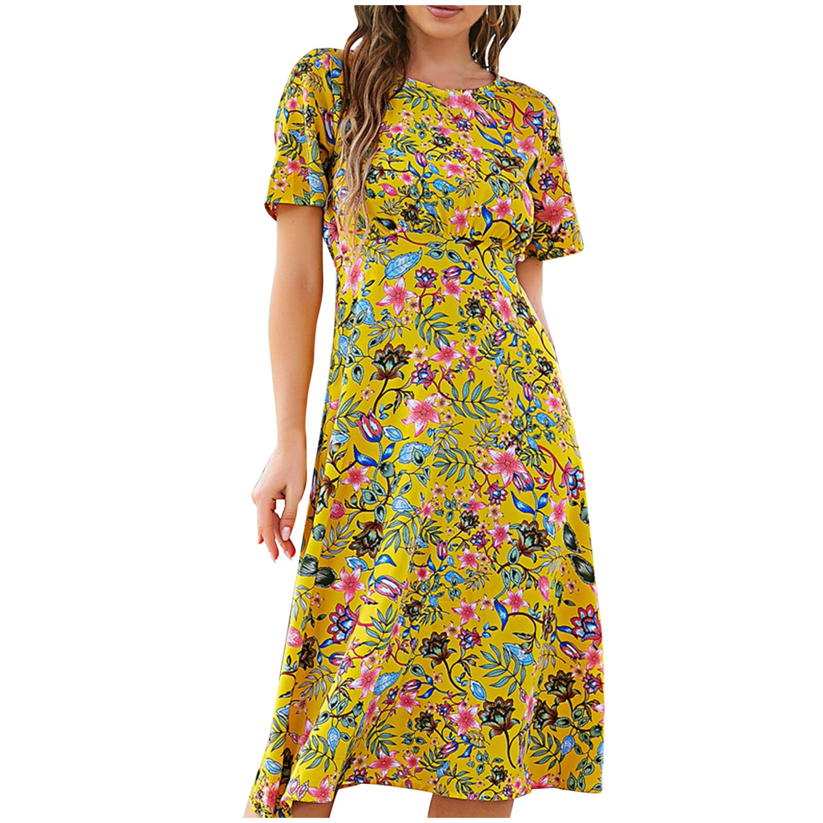 2023 Women's Summer Dresses - Sexy Casual Backless Floral Print Pleated Maxi Dress for Beach, Vacation & Date Night | Mid-Calf Length Boho Chic Dress