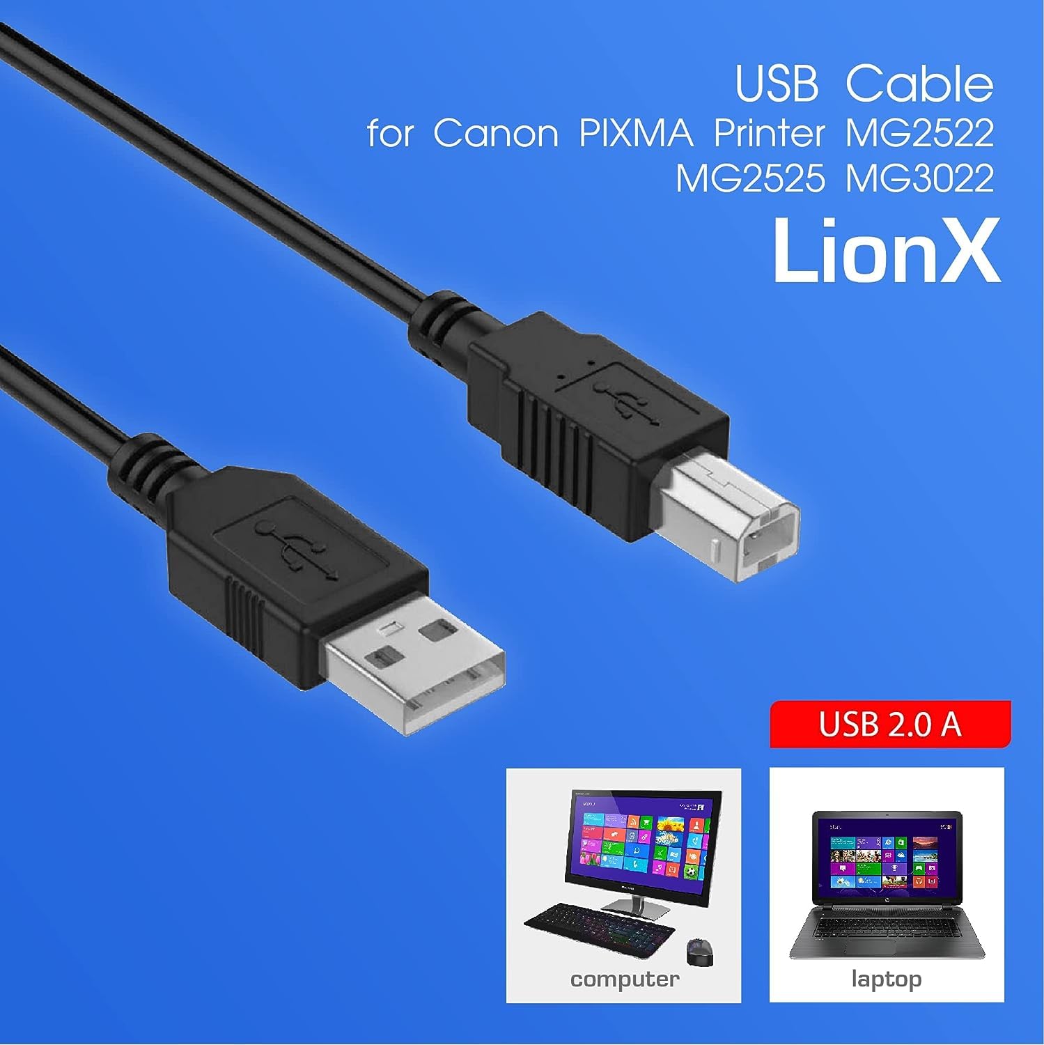 LIONX 10FT USB Printer Cable - High-Speed USB A to B Cord for HP, Canon, Epson, Brother Printers & Scanners - Durable Connectivity for Home Office & Small Business Printing Needs