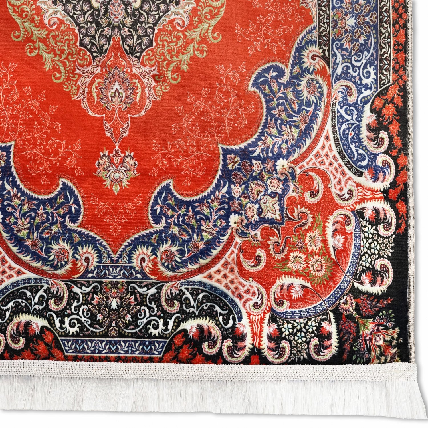 Premium Muslim Prayer Rug - Red & Black Intricate Floral Design Islamic Prayer Mat for Home, Mosque & Travel | Non-Slip & Portable