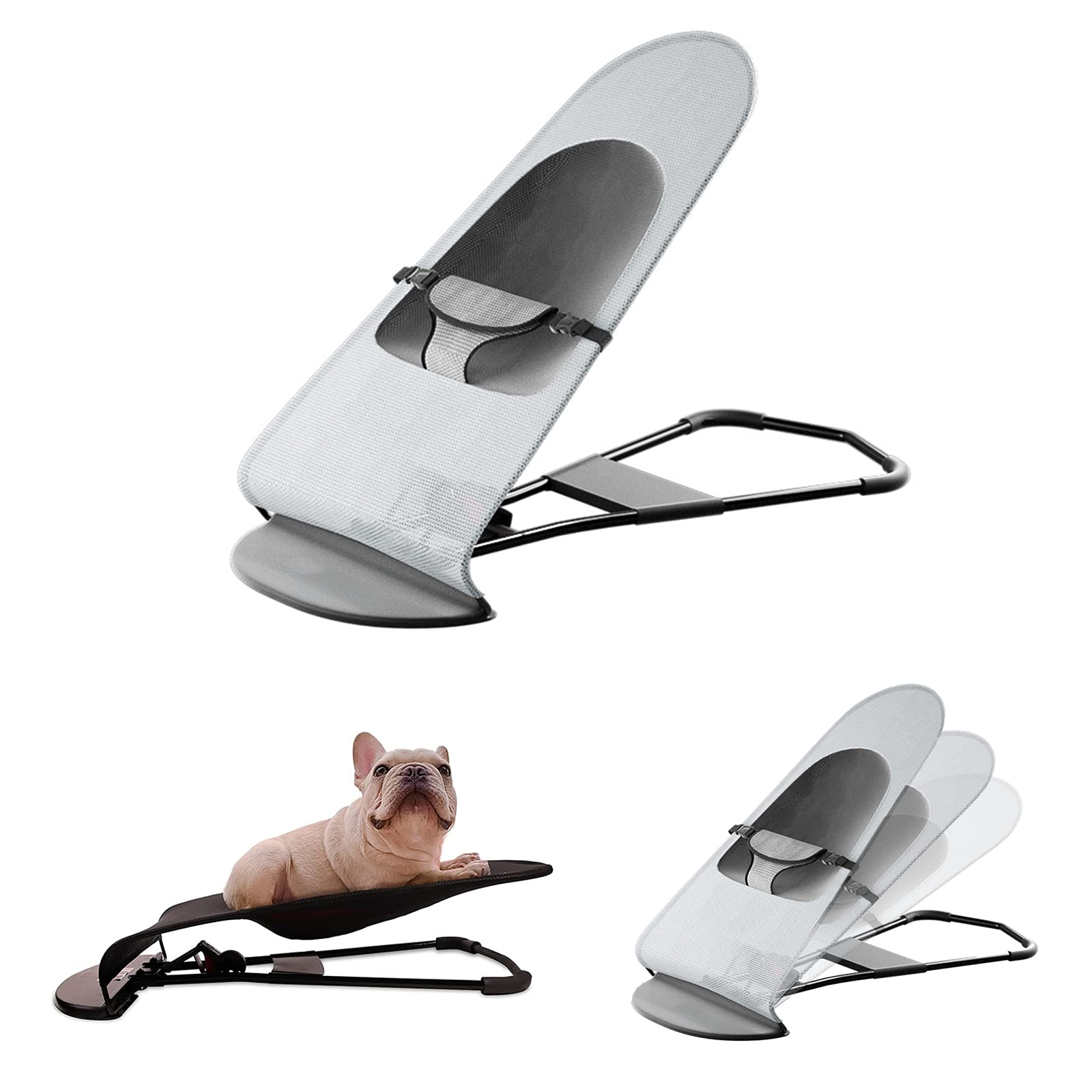 KKVV Portable Adjustable Height Pet Rocking Bed Chair - Dog Hammock & Cat Resting Seat with Safety Features, Grey - Perfect for Indoor/Outdoor Use, Travel & Relaxation