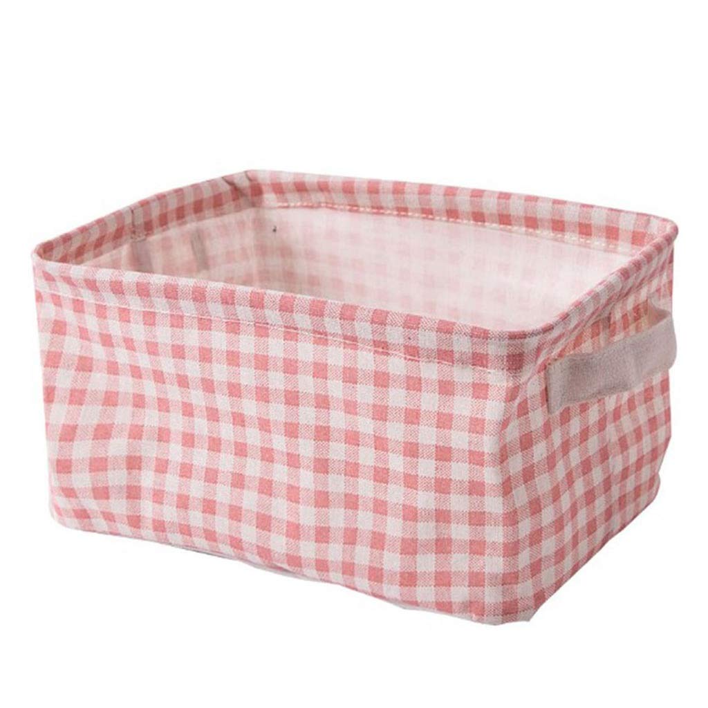 Cute Pink Plaid Fabric Storage Basket for Desktop - Organize Cosmetics, Sundries & Snacks | Perfect for Girls' Room, Office & Dorm Decor | Small Objects Organizer with Girly Design