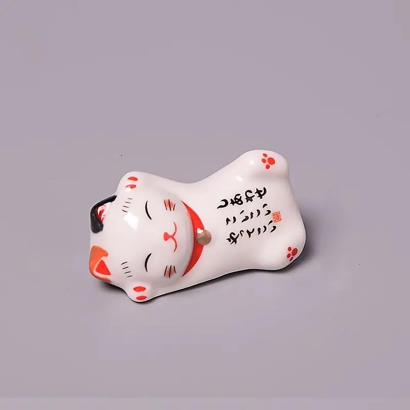 10Pcs Japanese Ceramic Chopstick Holders - Lucky Cat Bone Porcelain Chopstick Stands for Sushi, Asian Dining & Home Decor - Cute Small Ornaments for Kitchen & Table Setting