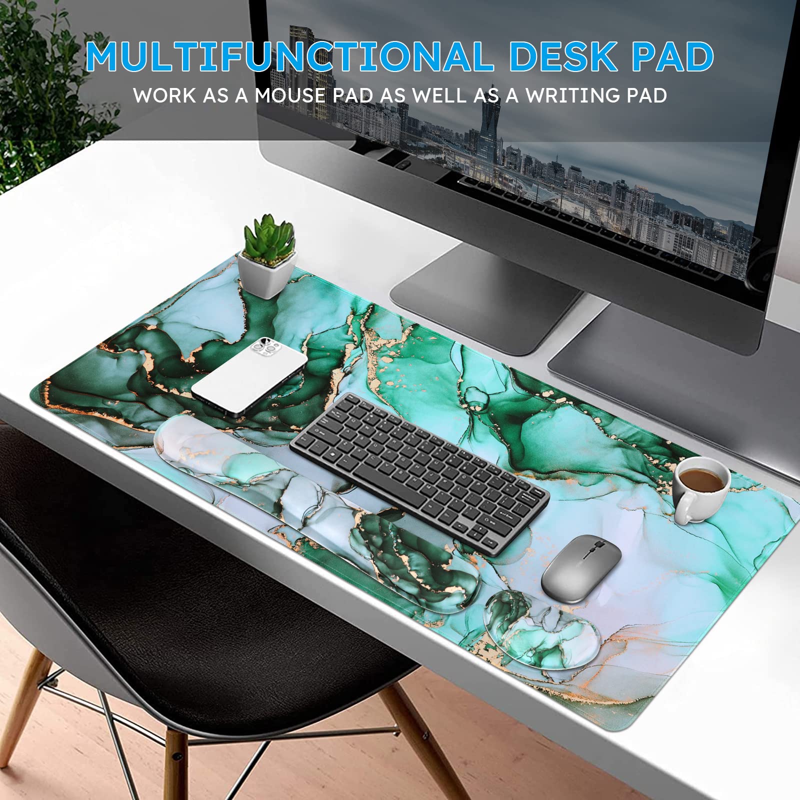 iCasso Gaming Mouse Pad Set - XXL Memory Foam Desk Mat with Wrist Rest for Pain Relief (35.4x15.7in) - Perfect for PC Gamers & Office Work
