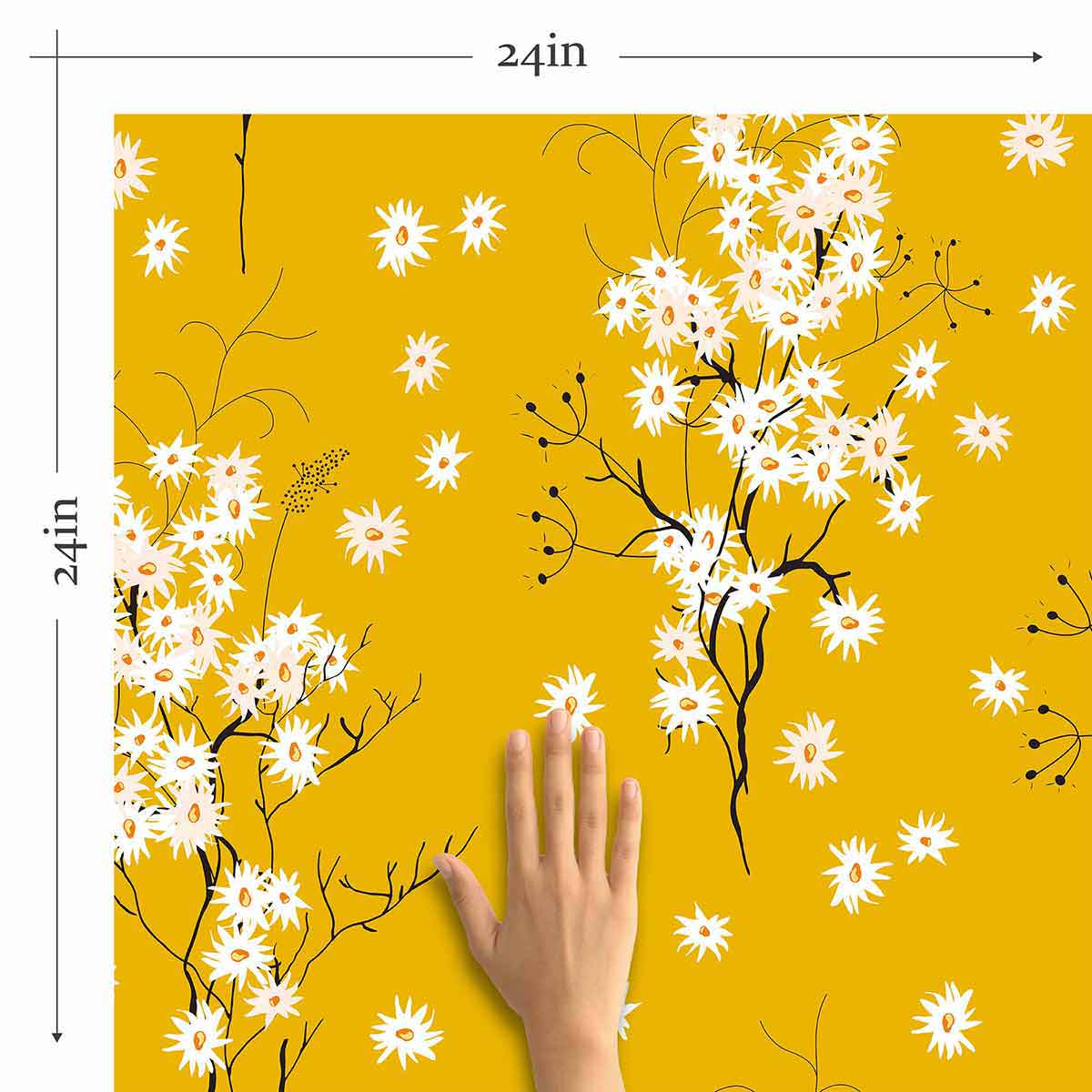 Yellow Floral Peel and Stick Removable Wallpaper 0982 - Self-Adhesive Wall Decal for Bedroom, Living Room, Nursery Home Decor