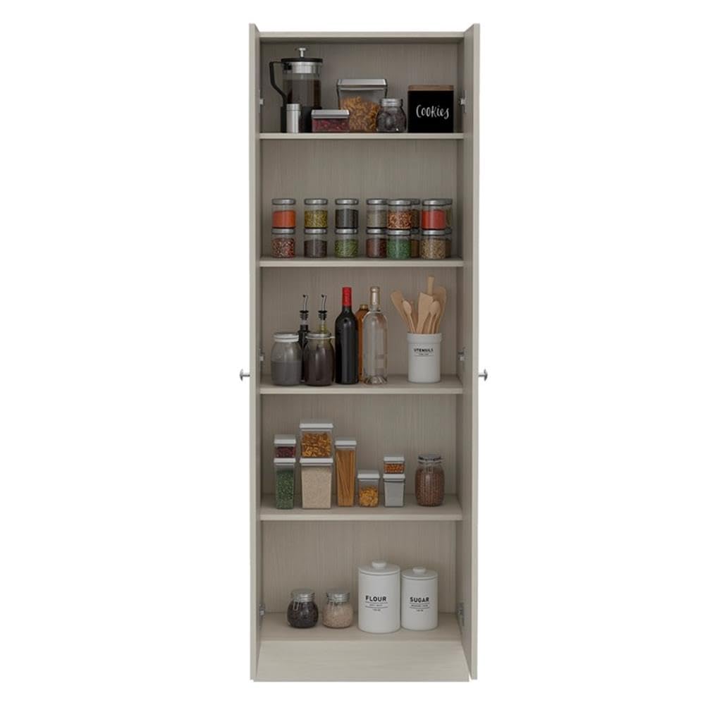 Home Square 2-Piece Wooden Storage Cabinet Set with Double Doors in Off-White | Pantry Organizer for Kitchen, Bathroom & Entryway Storage