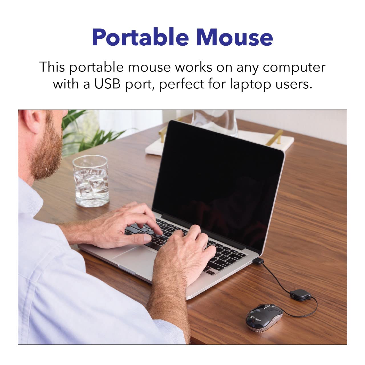 Verbatim Wired Optical USB-A Mini Mouse - Plug & Play Compact Travel Mouse with Retractable Cable (Purple 98617) - Perfect for Laptops, Office & On-The-Go Use