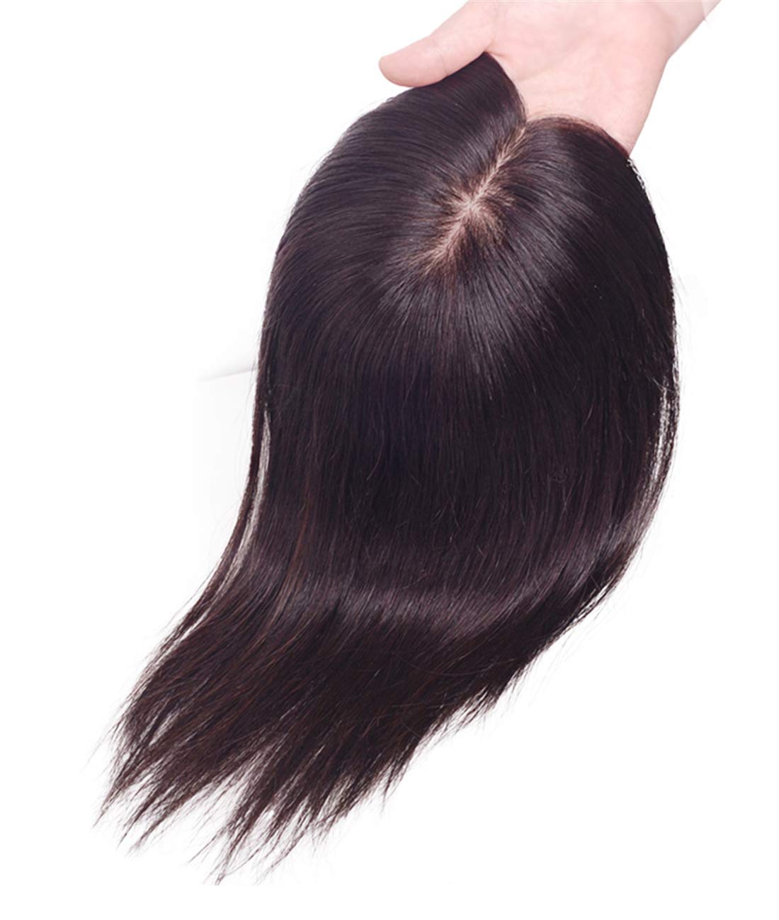 Remy Human Hair Silk Top Topper for Women - 5x6 Inch Silk Base with Hand-Tied Parting - 16 Inch Dark Brown Hair Topper for Thinning Hair & Hair Loss - Perfect for Daily Wear, Work & Special Occasions