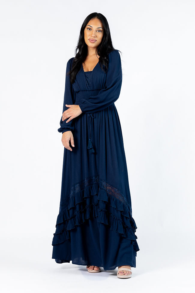 Lucky To Have You Navy Blue Maxi Dress for Women - Elegant Long Flowy Dress for Summer, Beach, Parties & Special Occasions