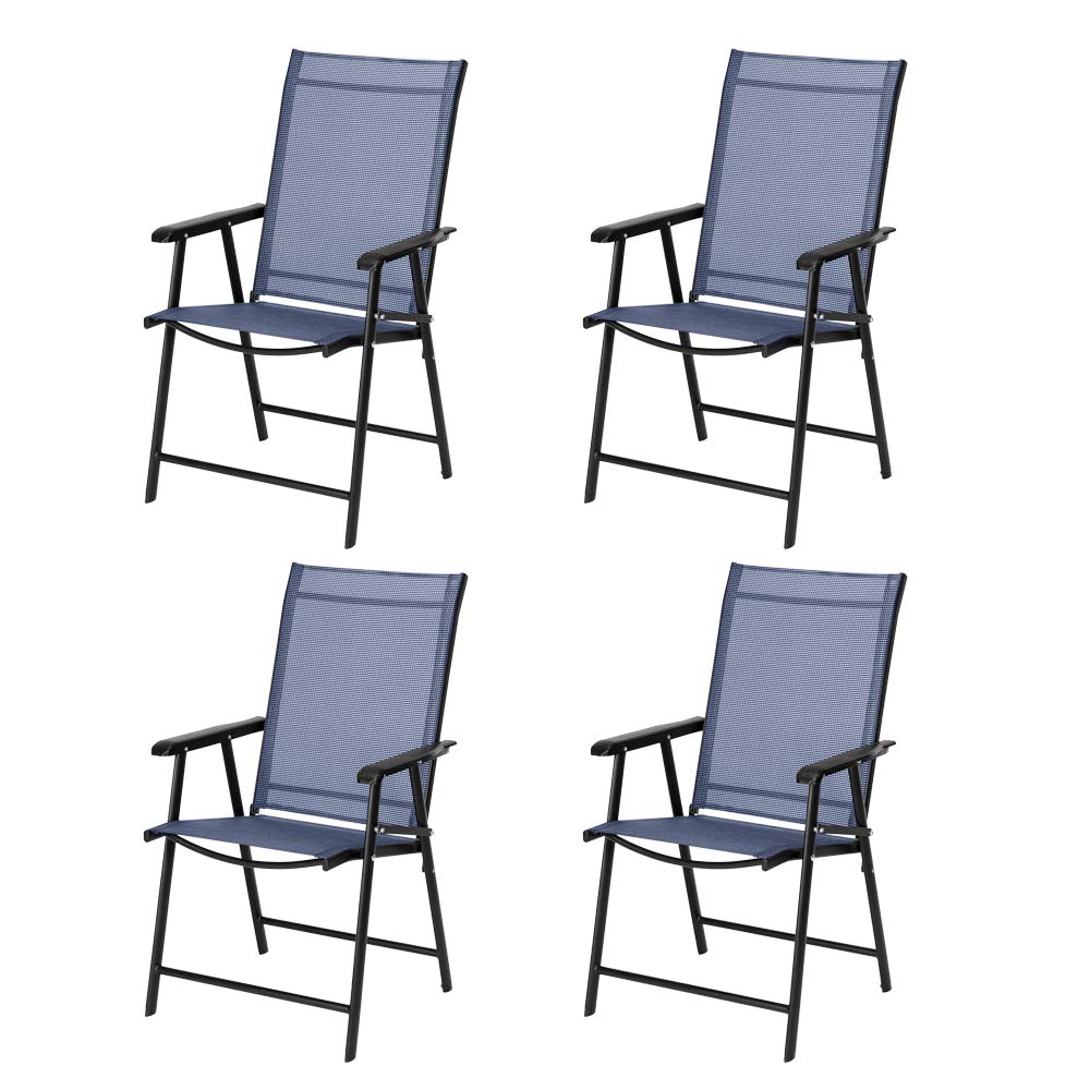 VINGLI Upgraded 4-Pack Folding Arm Chairs - Portable Indoor Outdoor Patio Chairs with Sling Back, Lightweight & Durable for Lawn, Pool, Courtyard, Balcony, Garden, Camping, Picnics, BBQs & Beach (Blue)