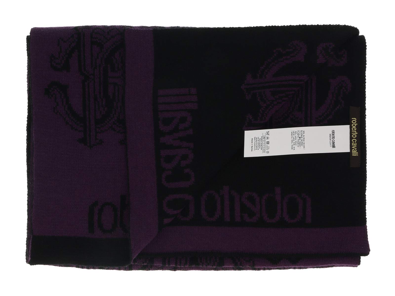 Roberto Cavalli ESZ028 03000 Purple Wool Blend Logo Scarf for Men - Luxury Winter Fashion Accessory for Business & Casual Outfits