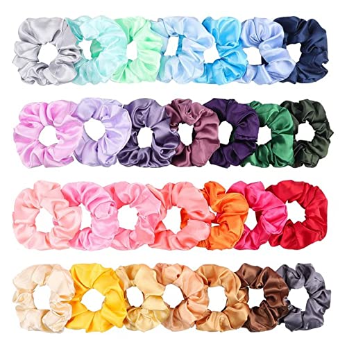FAMEZA 10-Pack Silk Satin Hair Scrunchies for Women - Soft Elastic Ponytail Holders, Colorful Hair Accessories for Everyday, Work, and Special Occasions