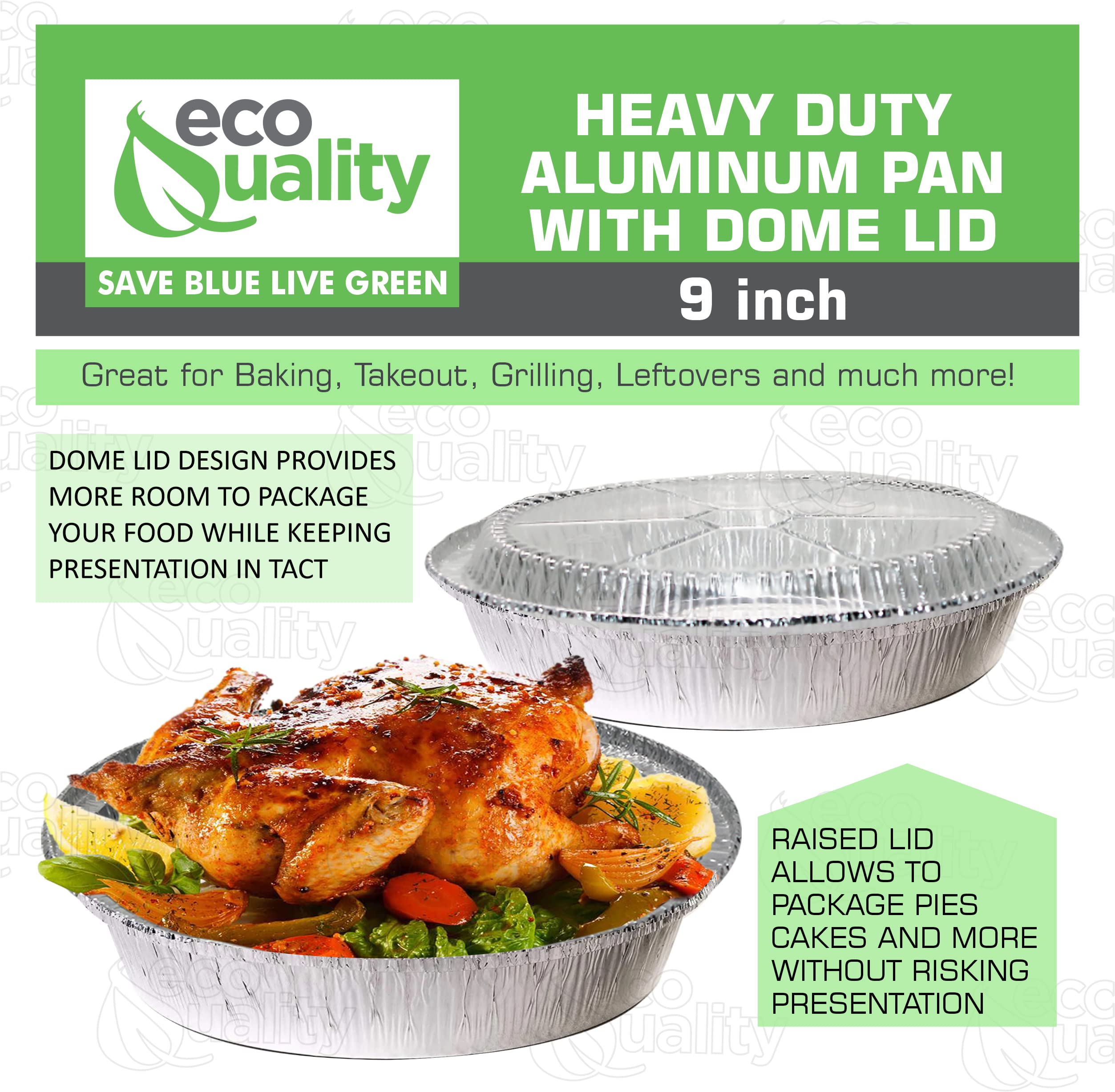 EcoQuality 9 Inch Disposable Aluminum Foil Pans with Lids - 150 Pack Round Baking Pans for Cooking, Catering, Restaurants & Parties | Perfect for Takeout, Meal Prep & Food Storage