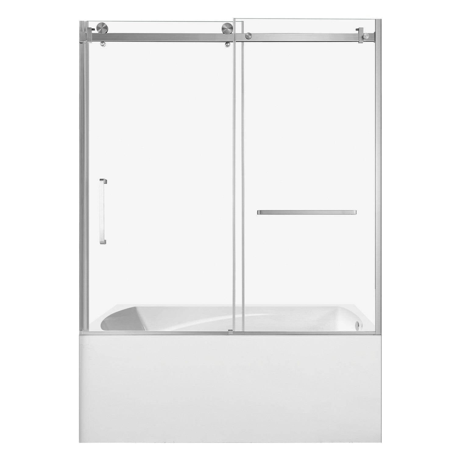 60 Inch Acrylic Rectangular 3-Wall Alcove Bathtub with Sliding Door - Right Hand Drain - Freestanding Soaking Tub for Modern Bathroom & Spa Relaxation