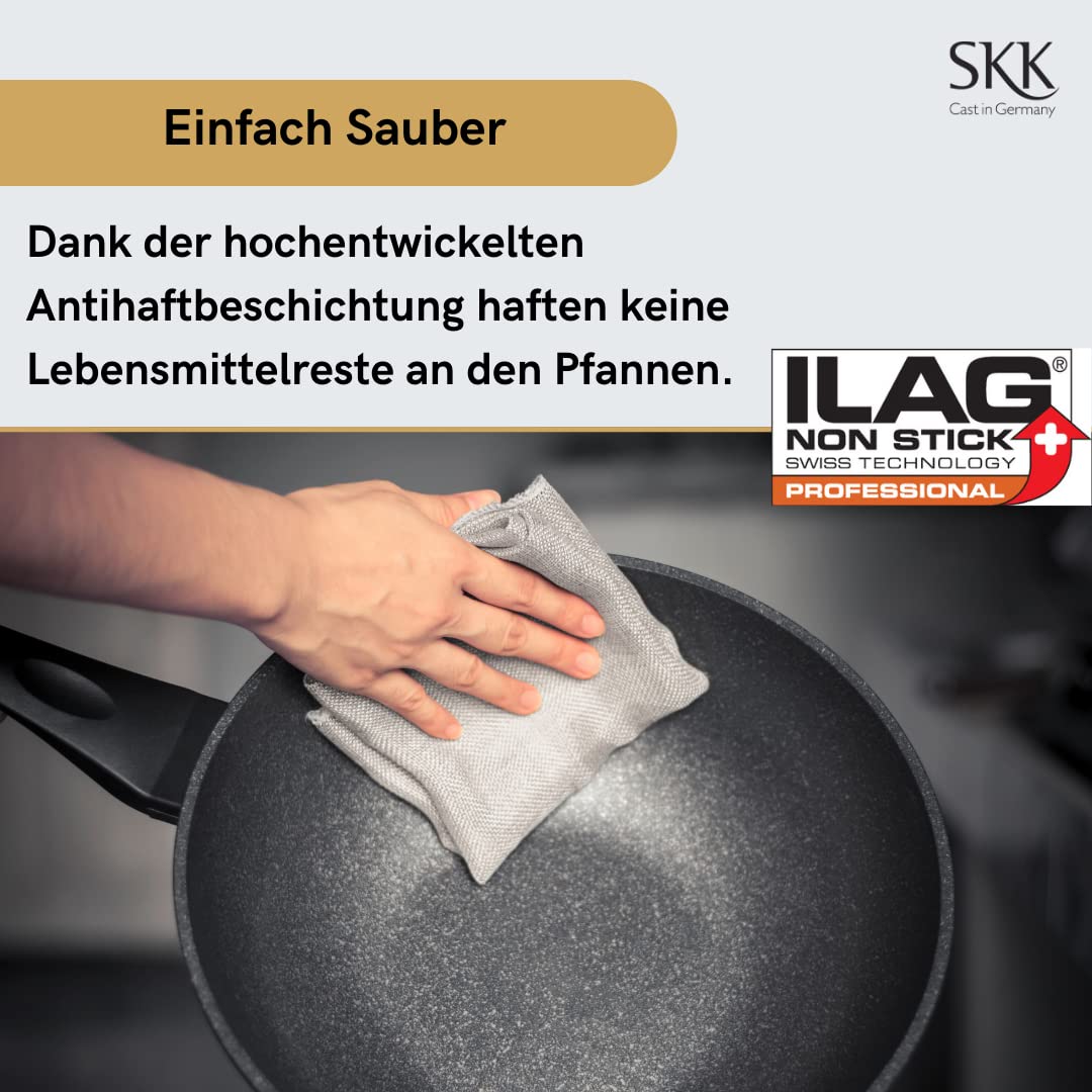 24cm Titanium Induction Shallow Cast Iron Frying Pan with Removable Handle - Perfect for Searing, Sauteing & Everyday Cooking