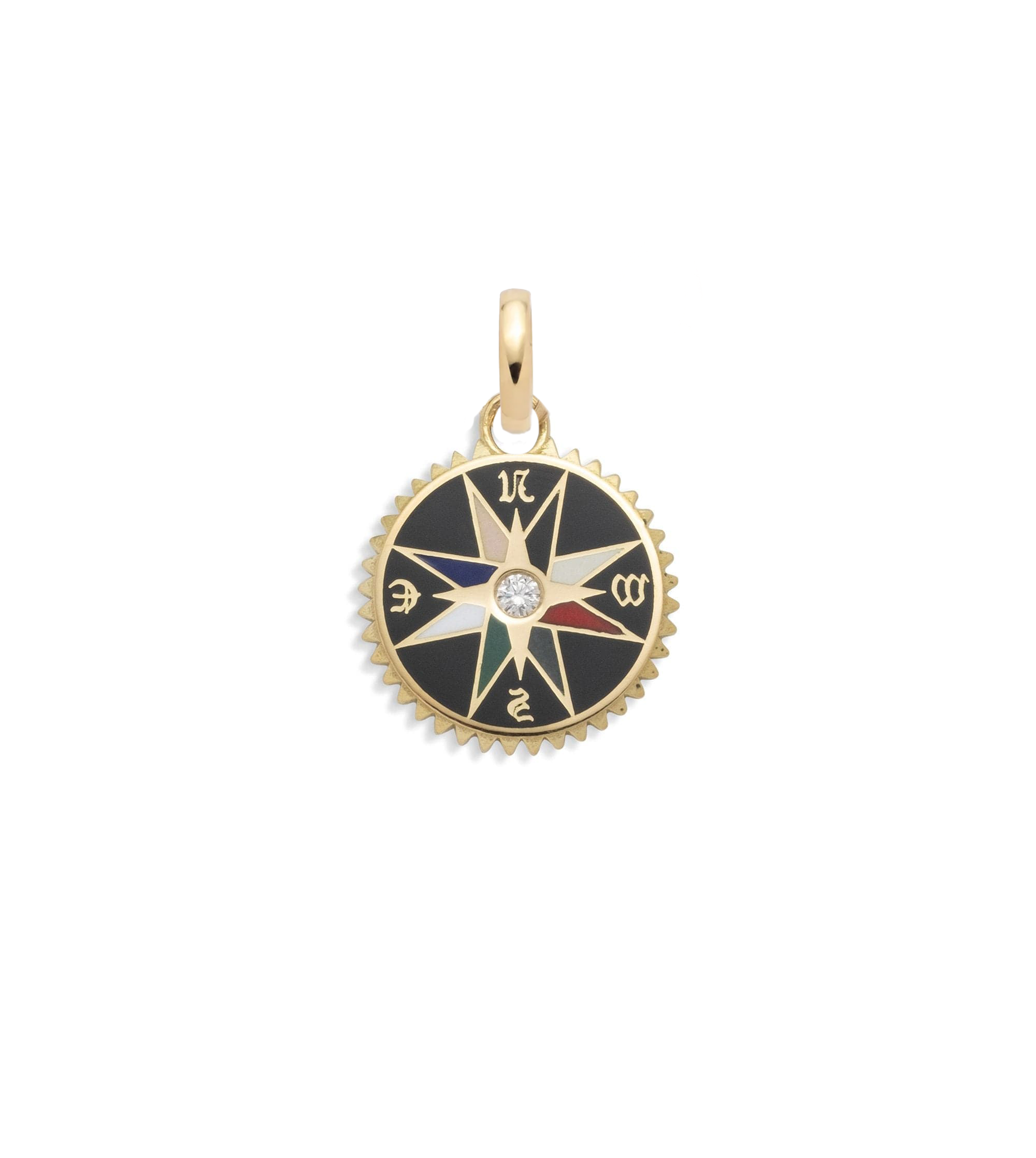 Black Petite Champleve Medallion Necklace with Annex Link Chain - Elegant Compass Pendant for Women, Perfect for Travel, Outdoor Adventures & Everyday Jewelry