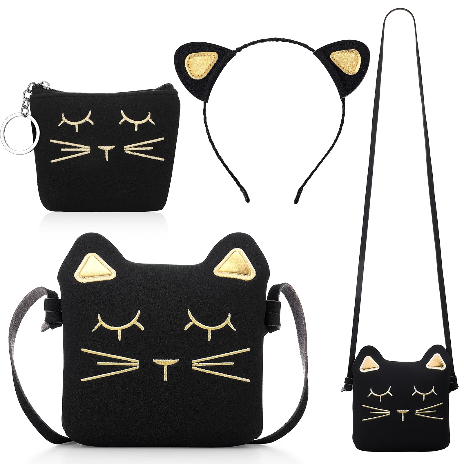 Weewooday 3-Piece Cat Shoulder Bag Set - Cute Christmas Crossbody Purse with Mini Coin Wallet & Cat Ears Headband - Perfect Gift for Girls & Cat Lovers (Black) - Ideal for Holiday Gifting, Cosplay & Daily Fashion Accessories
