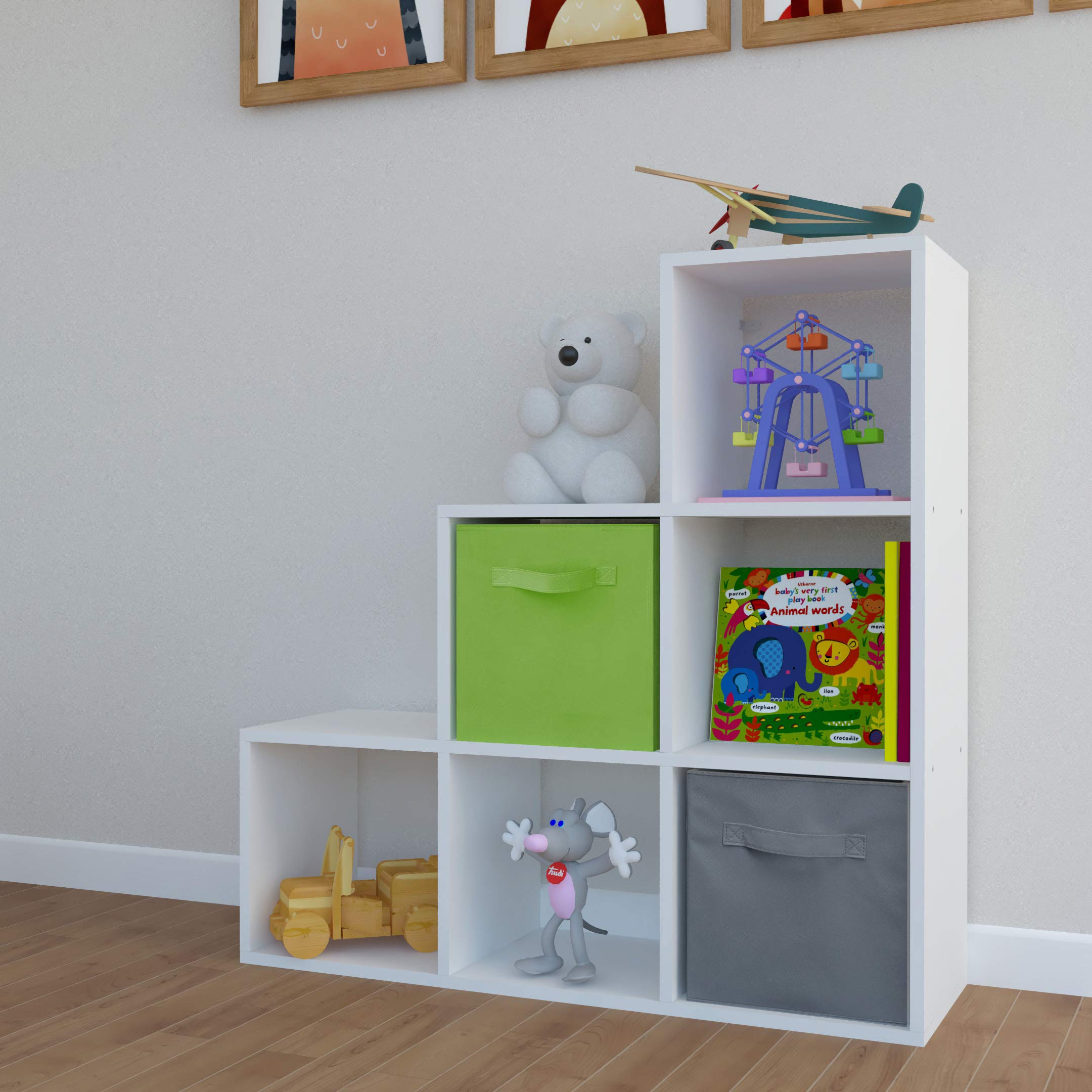 LETMOBEL 6-Cube Stair-Step Organizer Shelf - DIY Book Storage Cube for Bedroom, Living Room & Office - White Modular Shelf for Home Organization | Perfect for Books, Toys, Decor & Office Supplies