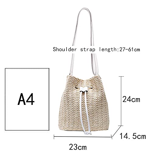 Stylish Women's Straw Bucket Bag with Drawstring - Bamboo Tote Crossbody Shoulder Bag for Beach, Travel & Summer Outfits