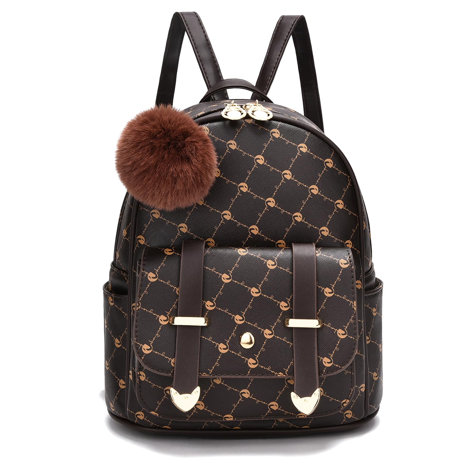 IHAYNER Girls Fashion Backpack - Mini PU Leather Shoulder Bag with Pompom for Women & Teen Girls | School, Travel & Daily Use Cute Purse