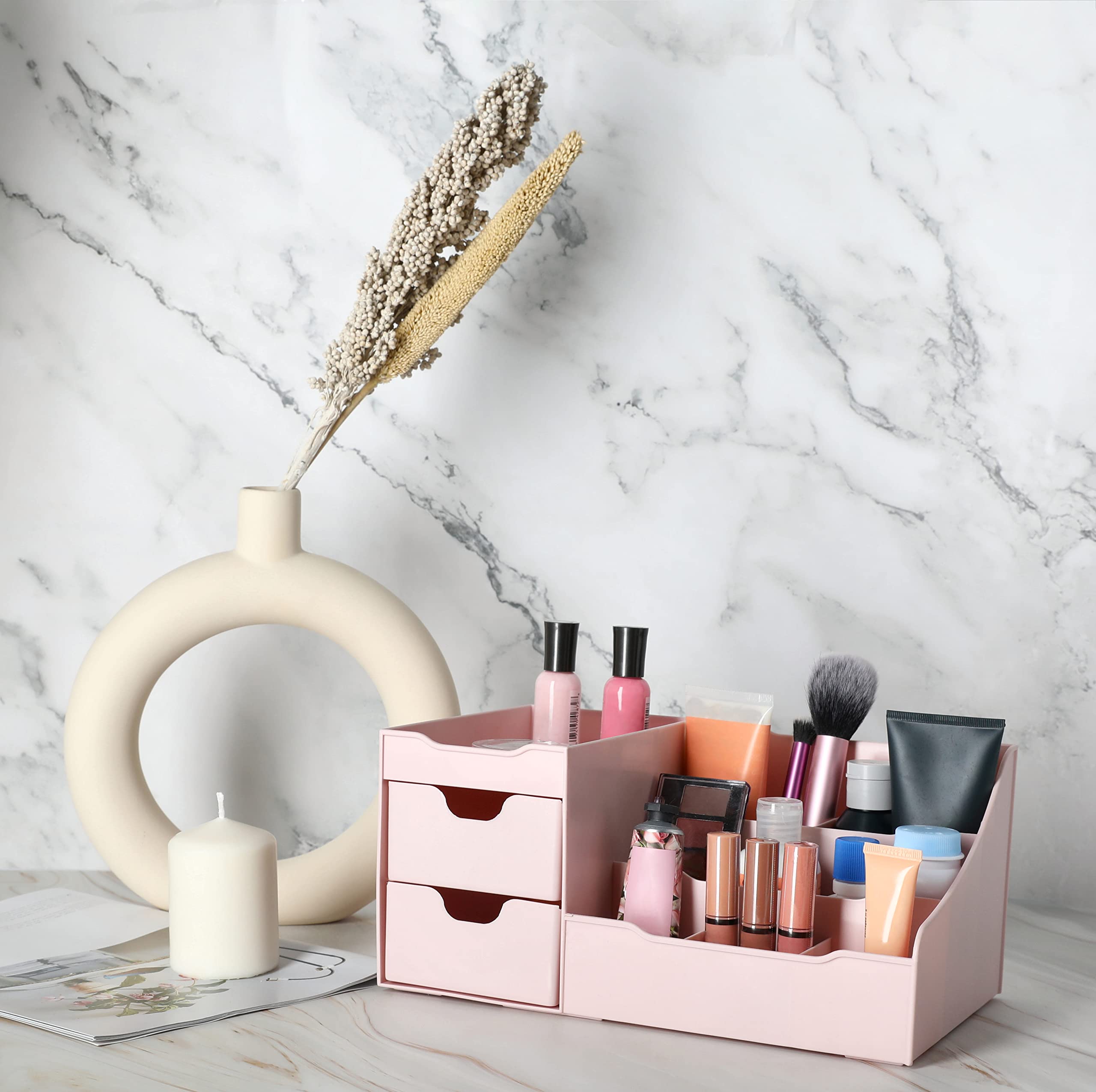 Pink Cosmetic Storage Organizer for Makeup, Jewelry & Hair Accessories - Vanity, Bathroom & Dresser Organizer - Perfect for Beauty Lovers & Clutter-Free Space