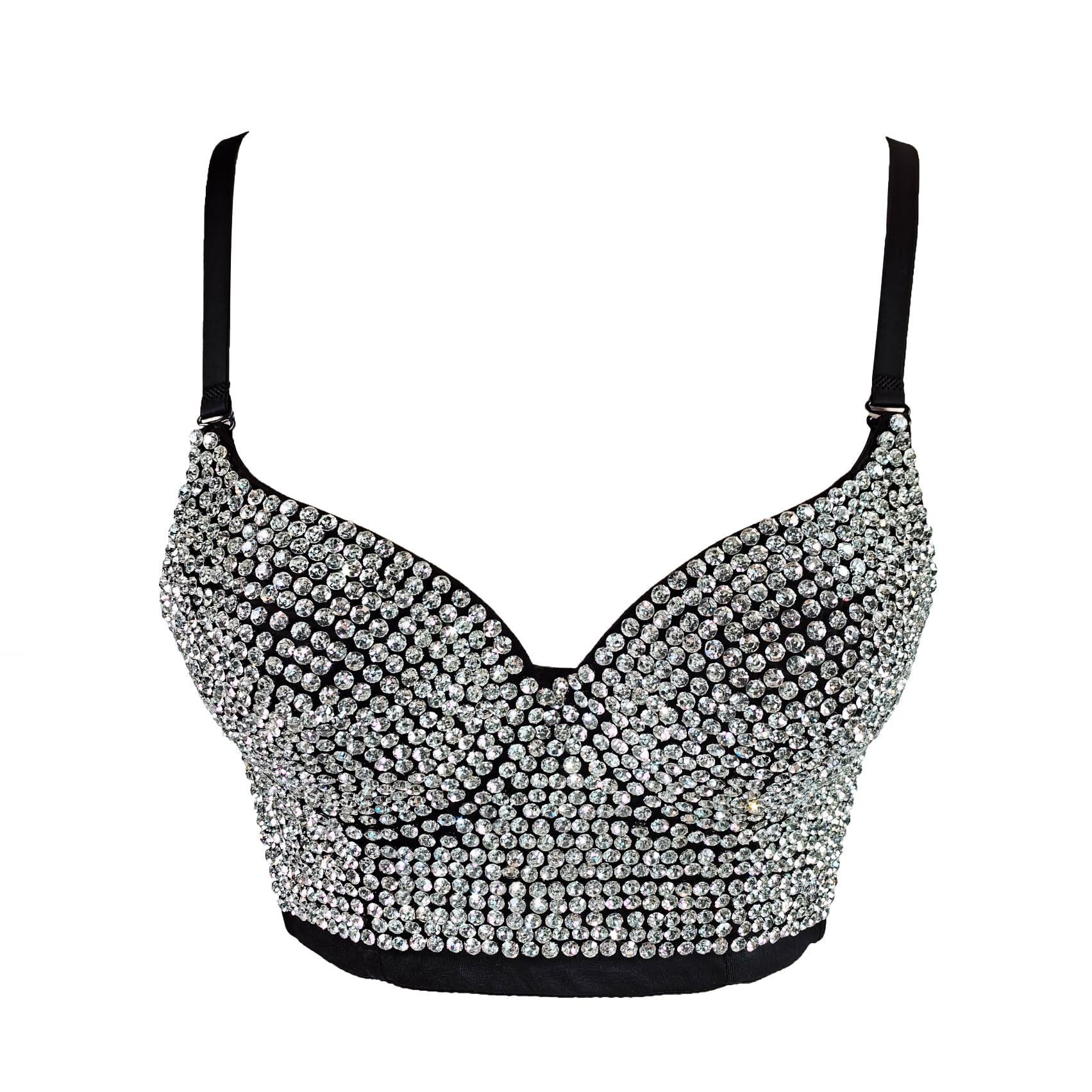 Sexy Women's Mesh Bustier Crop Top with Rhinestone & Push Up - Clubwear, Party Outfit, Corset Vest for Nightlife & Special Occasions