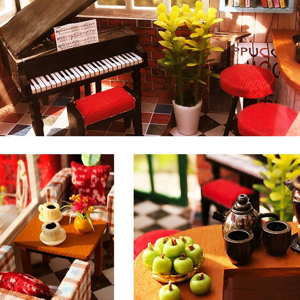 DIY Wooden Dollhouse Kit - Miniature Coffee Shop Model with Furniture & Puzzle Box - Creative Gift Toy for Kids | Perfect for Playtime, Collecting & Educational Fun