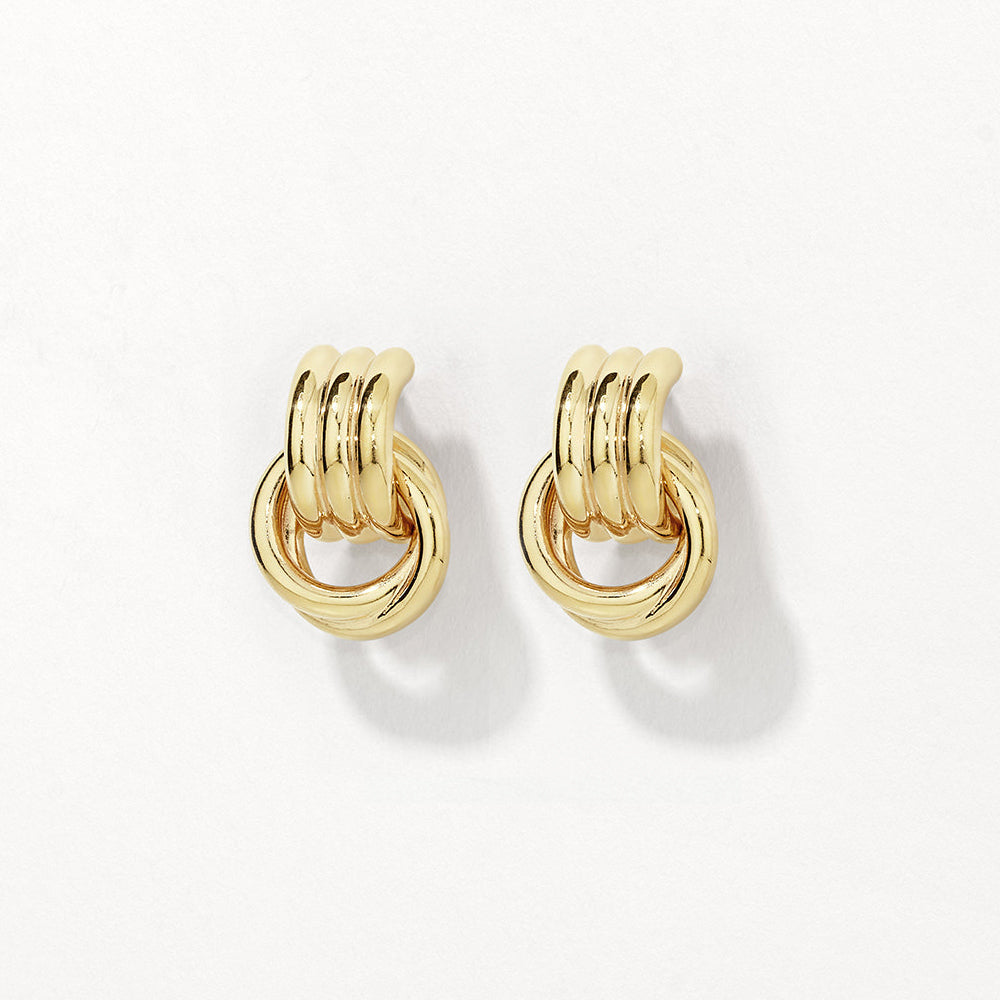 Gold Trio Knot Doorknocker Earrings - Elegant Dangle Earrings for Women, Perfect for Parties, Weddings & Everyday Wear