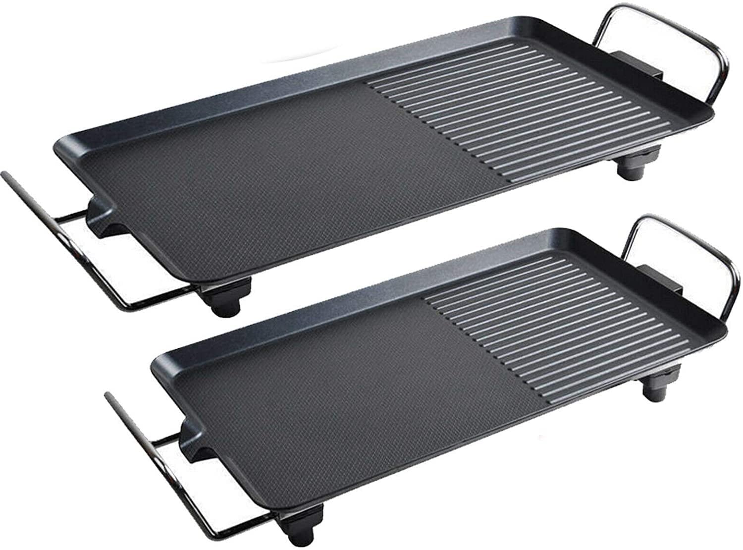 OUSS 1500W Electric Teppanyaki Grill - Smokeless Indoor/Outdoor BBQ Griddle, Large 67x29.5cm Cooking Plate for 4-6 People - Perfect for Home Kitchen, Patio, Camping & Party Cooking (Size: 48x27cm)