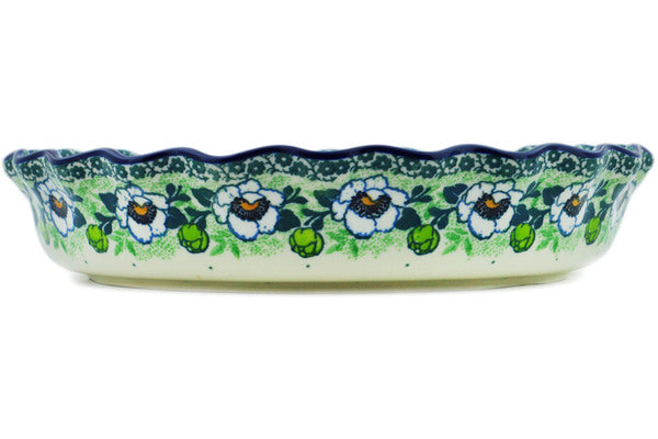 10-Inch Fluted Ceramic Pie Dish - Green Flora Design | Perfect for Baking Apple Pies, Quiches & Thanksgiving Desserts