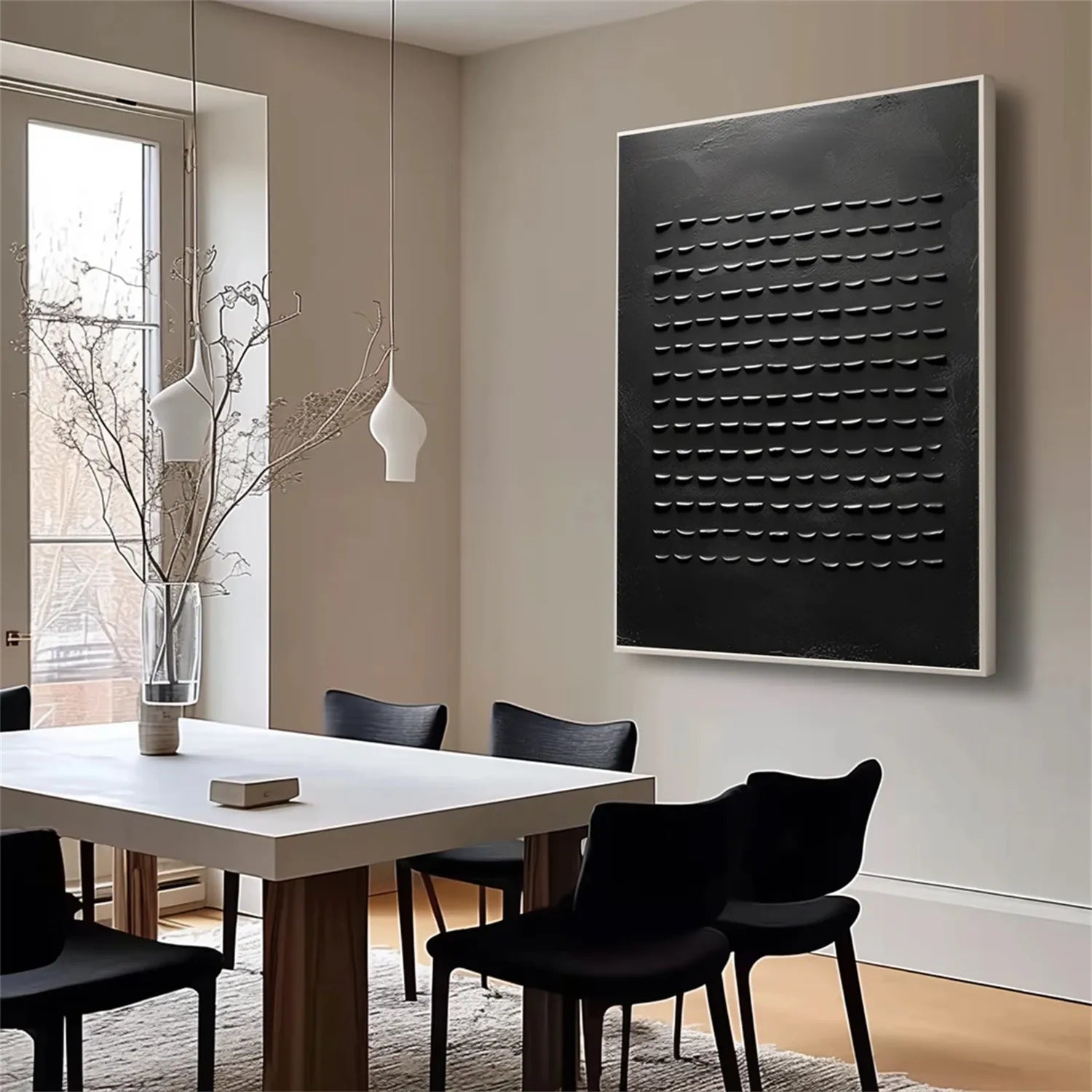 Black Minimalist Textured Painting Canvas - Premium Abstract Wall Art for Modern Home & Office Decor | Perfect for Living Room, Bedroom, or Gallery Display #MZ094