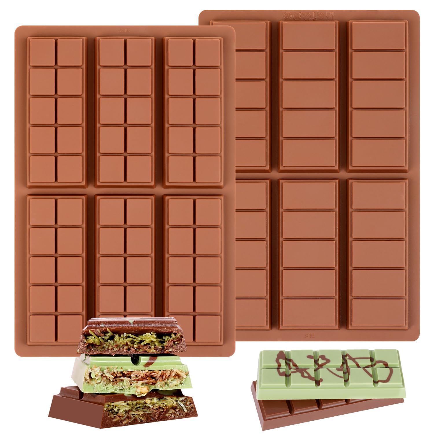 Premium Non-Stick Silicone Chocolate Bar Molds - Set of 2, Food Grade Deep Chocolate Bar Molds for Milk Chocolate, Pistachio & Dubai-Style Chocolate Bars - Perfect for Home Baking, Candy Making & DIY Chocolate Gifts