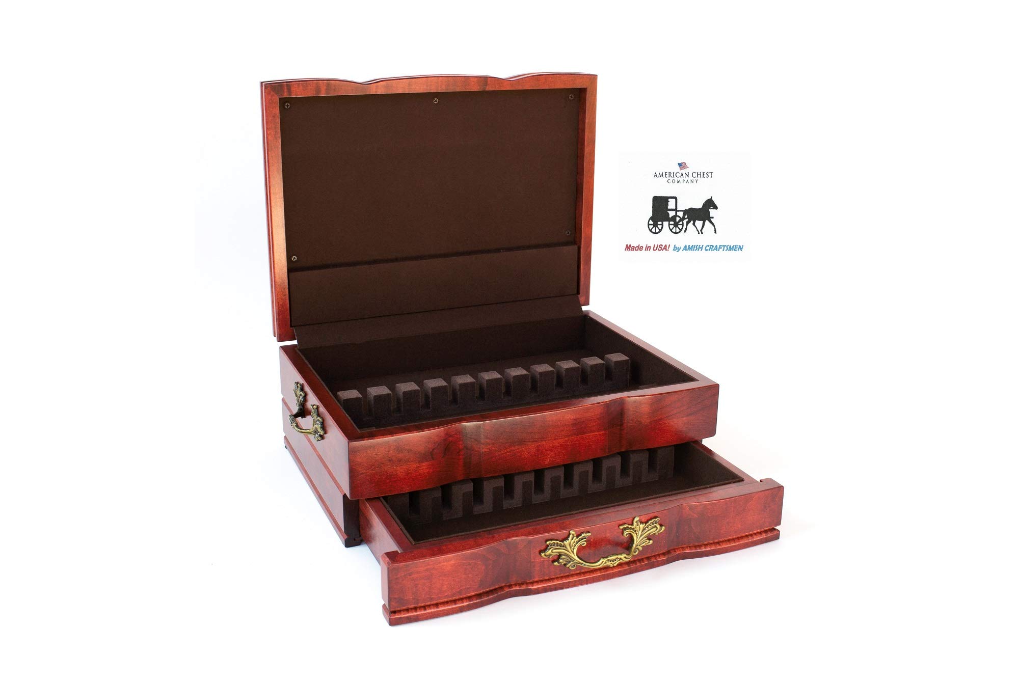 GRANDEUR Solid Cherry Wood Flatware Chest with One Drawer - Handcrafted Rich Mahogany Finish - Perfect for Silverware Storage & Dining Table Display