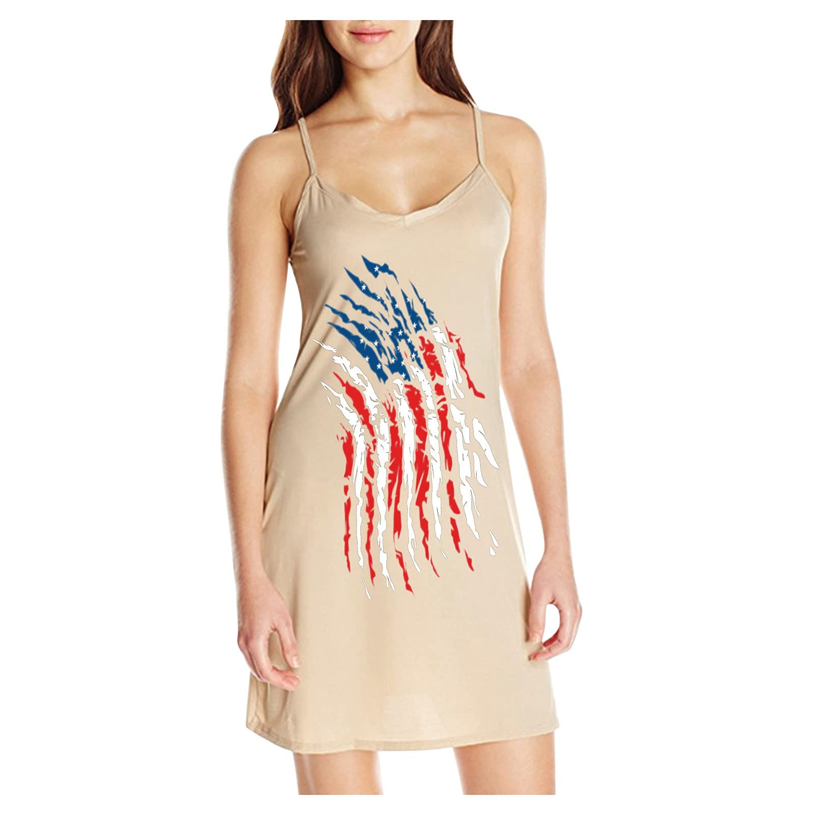 Women's Sleeveless Spaghetti Strap Summer Dress - Flowy Loose Mini Dress with Star Print for 4th of July | Perfect for Beach Outings, Picnics & Independence Day Celebrations