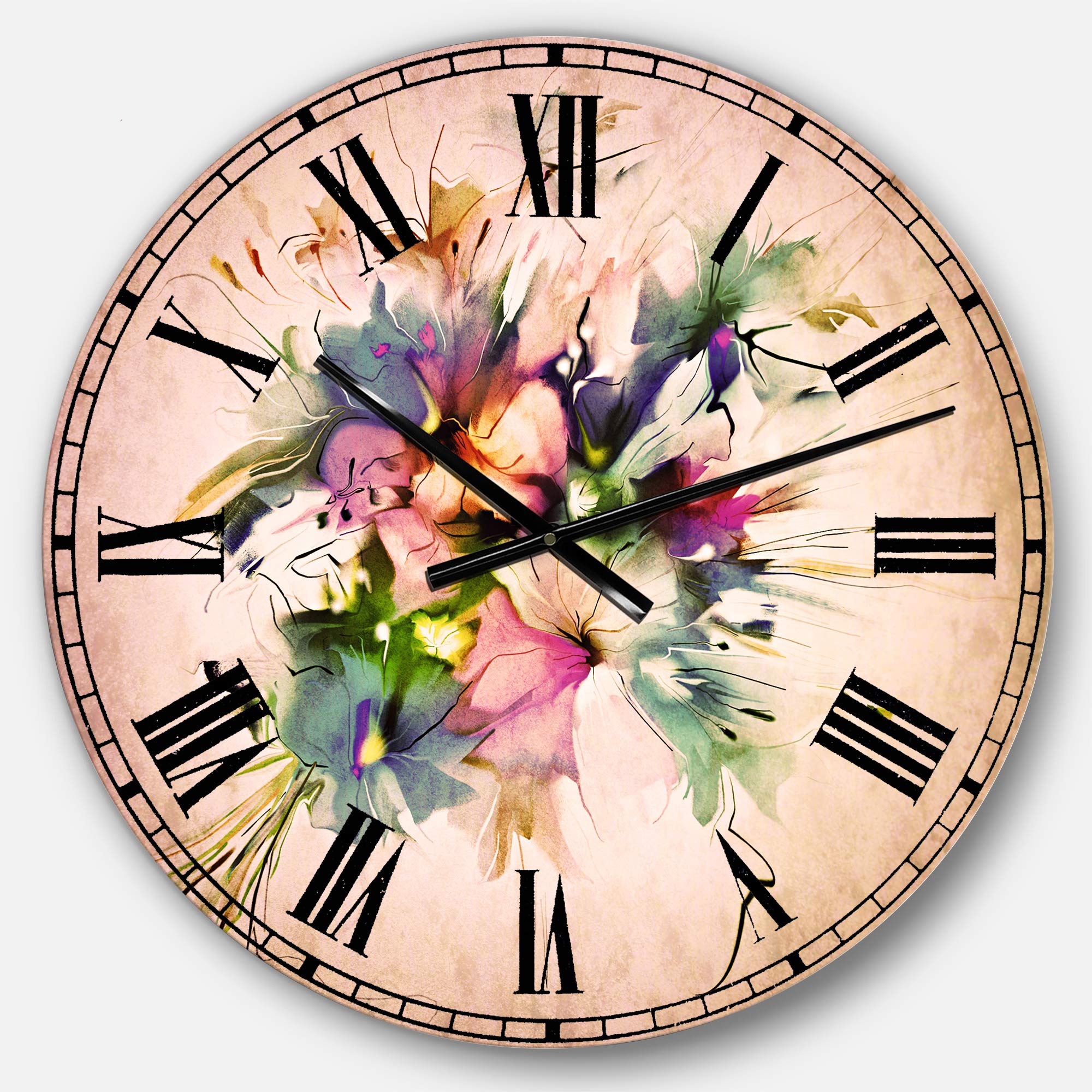 Designart Summer Colorful Flowers Wall Clock - Traditional Round Metal Wall Art for Home Decor, Living Room, Bedroom & Office | Perfect for Boho, Farmhouse & Modern Interior Design Styles