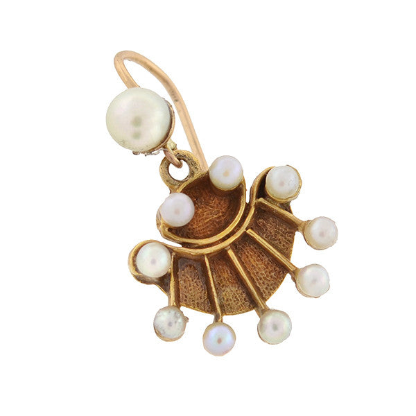 Vintage 14K Gold Pearl Fan Earrings - Elegant Dangle Earrings for Women - Perfect for Weddings, Parties & Special Occasions