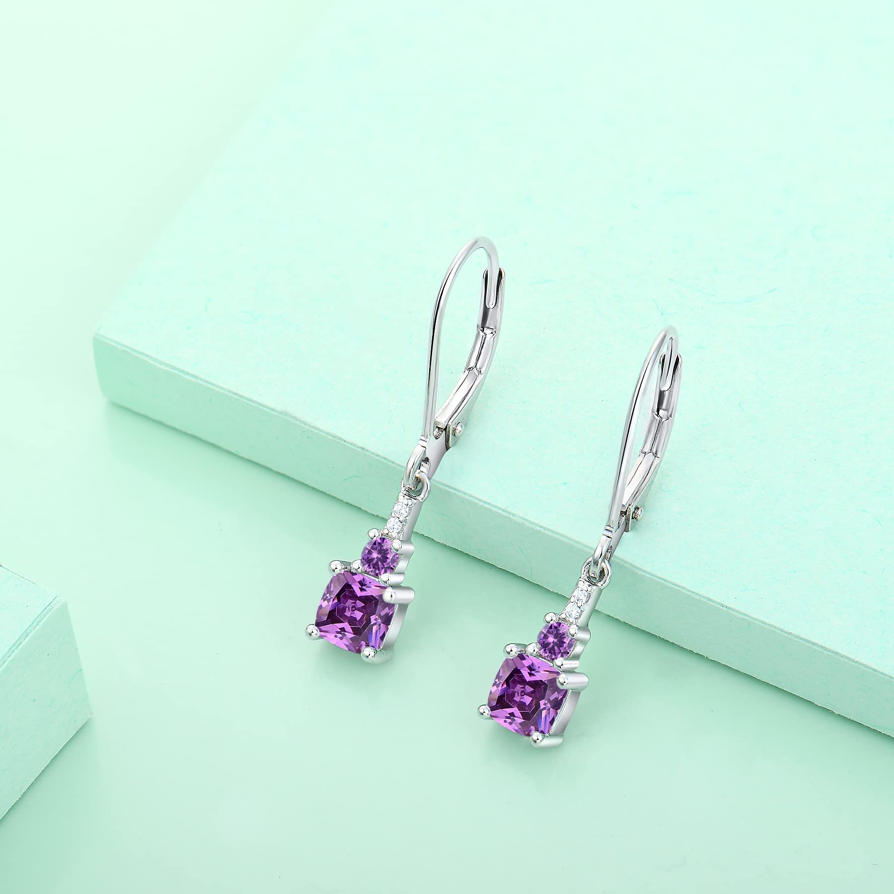 Starchenie 925 Sterling Silver Princess Cut Dangle Earrings for Women - Elegant Leverback Gemstone Jewelry for Parties, Weddings & Special Occasions