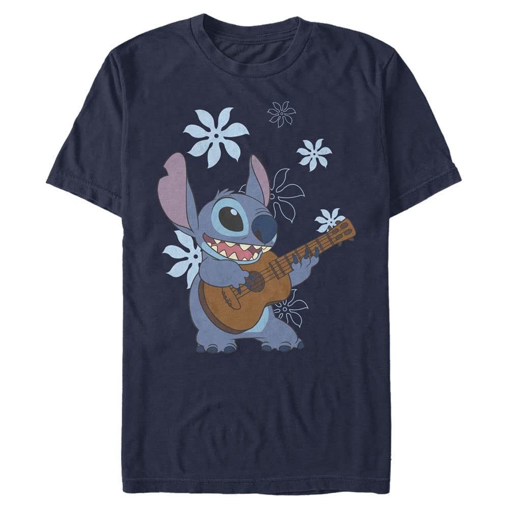 Disney Stitch Flowers Print Big & Tall Men's T-Shirt - Soft Cotton Casual Tee for Disney Fans, Summer Outfits & Gifts