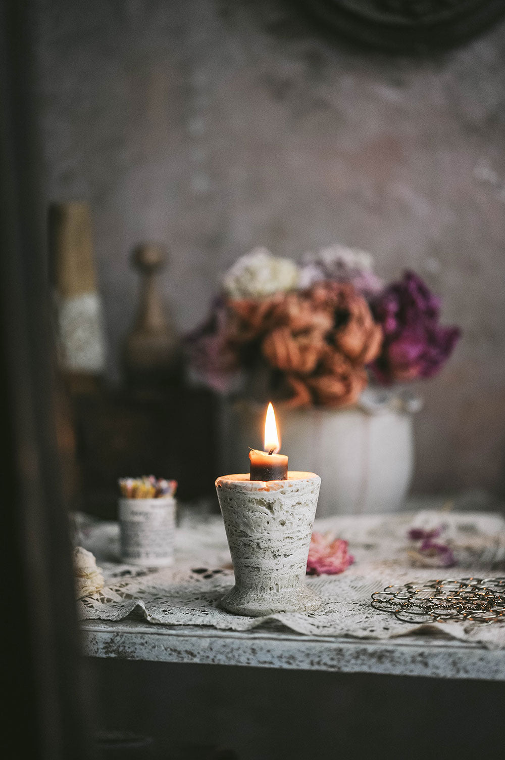 Natural Travertine Stone Candle Holder - Handcrafted Home Decor for Dining Table, Wedding Centerpiece & Spa Relaxation