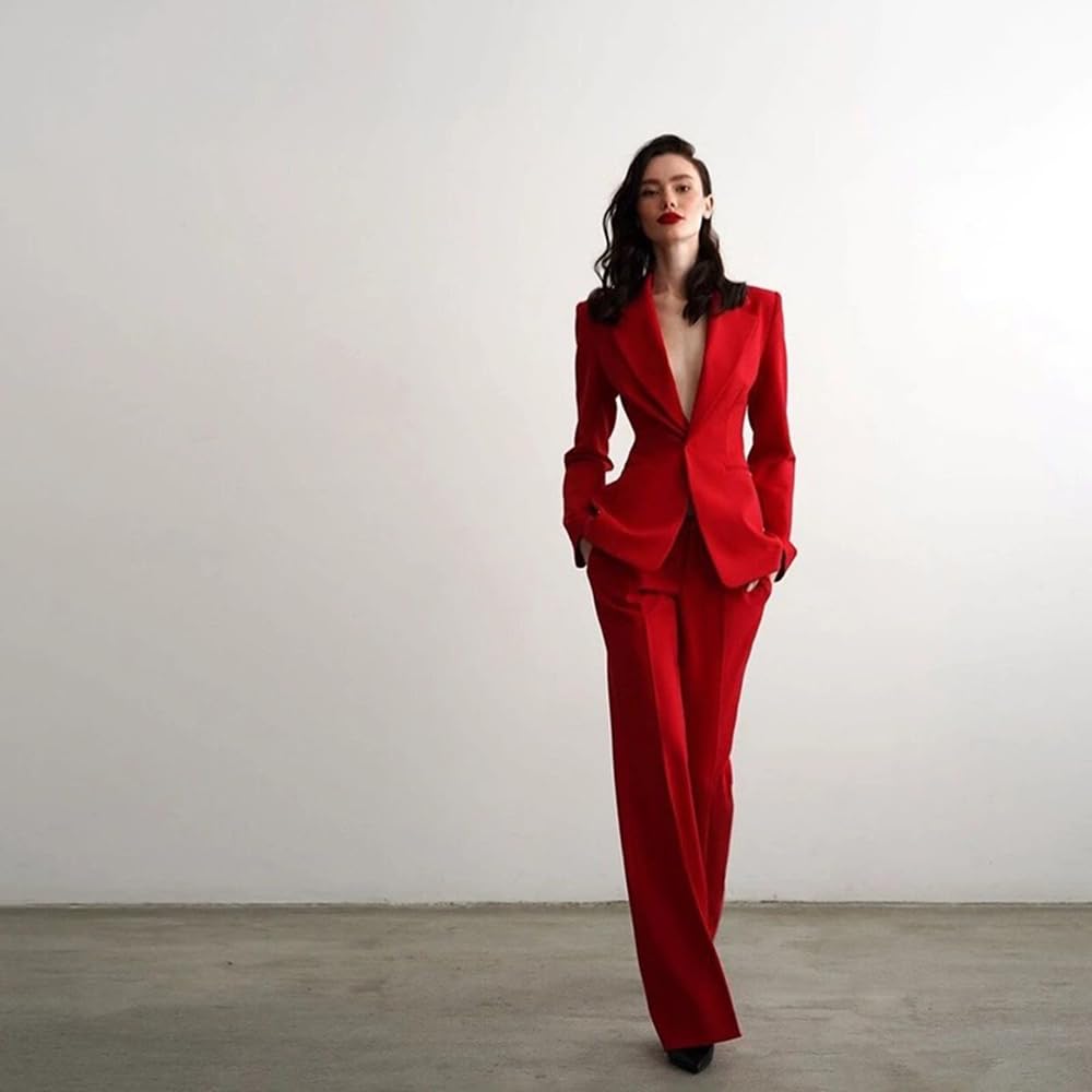 Women's Suit Set - Elegant Party Prom Business Casual Blazer & Pants Tuxedo Outfit for Work, Evening Events & Formal Occasions