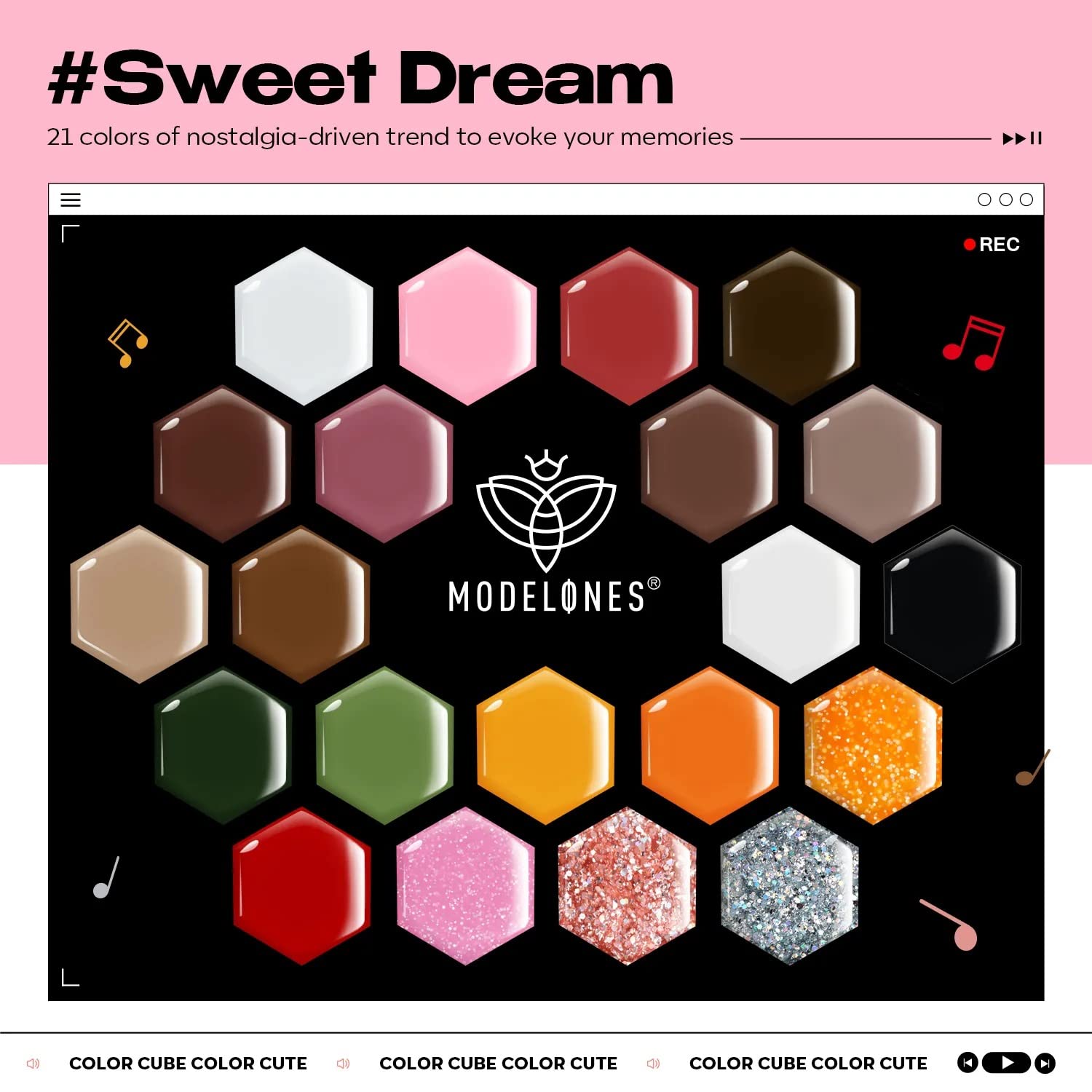 MODELONES Sweet Dream Nude Brown Pink Jelly Solid Gel Polish Set - 21 Shades in 1 Palette (21g) with Black White Glitter & Cream Colors | UV/LED Light Cured Gel Nail Polish Kit for Salon & Home Manicures | Perfect for Nail Art, French Tips & Everyday Wear