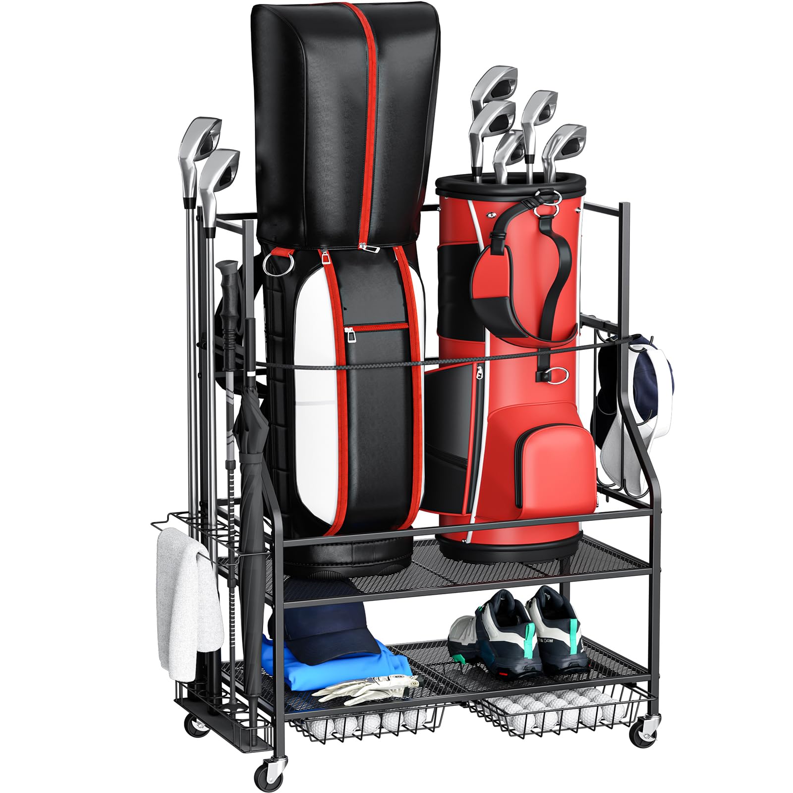 VOPEAK Golf Bag Stand & Organizer - Portable Golf Club Storage for Golf Balls & Equipment Accessories | Easy Assembly Golf Gear Organizer for Garage, Home & Golf Course Use