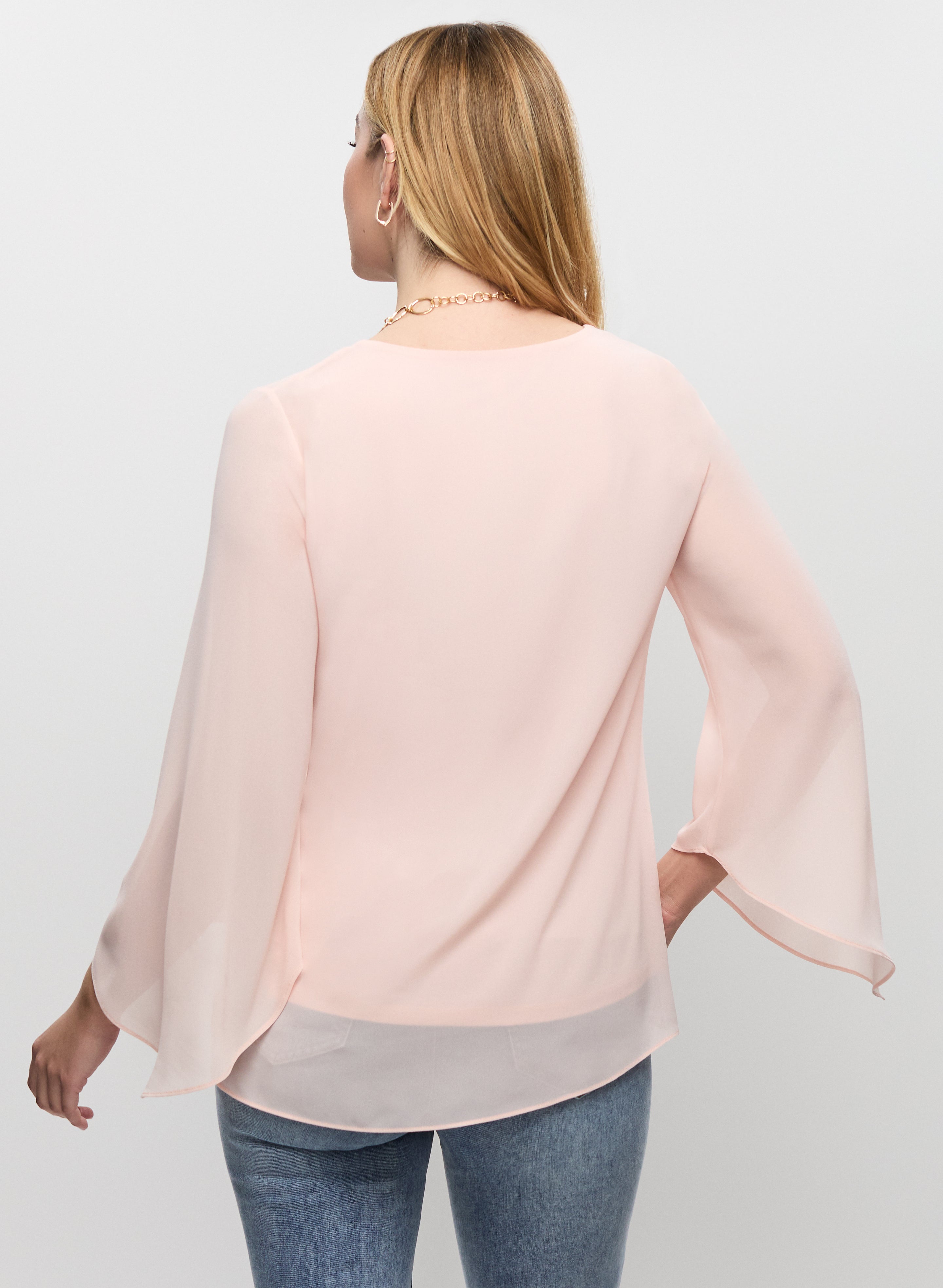Elegant Flared Sleeve Chiffon Blouse for Women - Lightweight Flowy Tops for Office, Party & Date Night Outfits