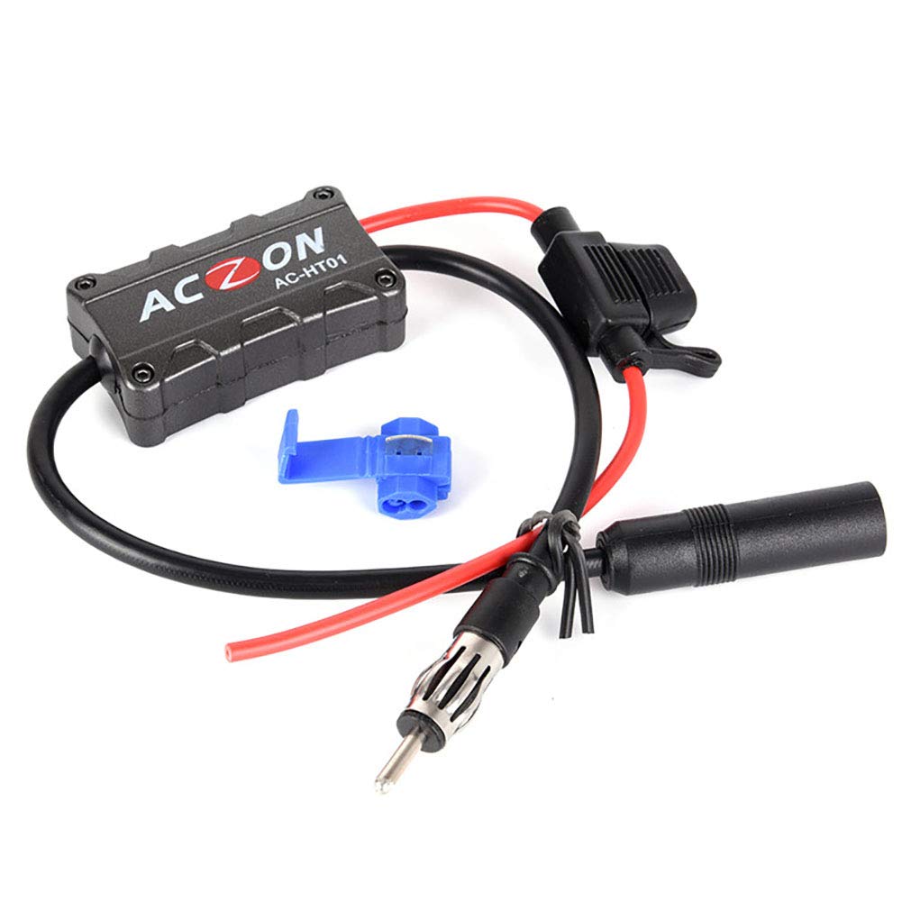 Universal Car FM/AM Radio Antenna Signal Booster - Windshield Mount Stereo Amplifier with Pop Stopper & Power Capacitor for Enhanced Reception - Perfect for Road Trips, Commuting & Long Drives